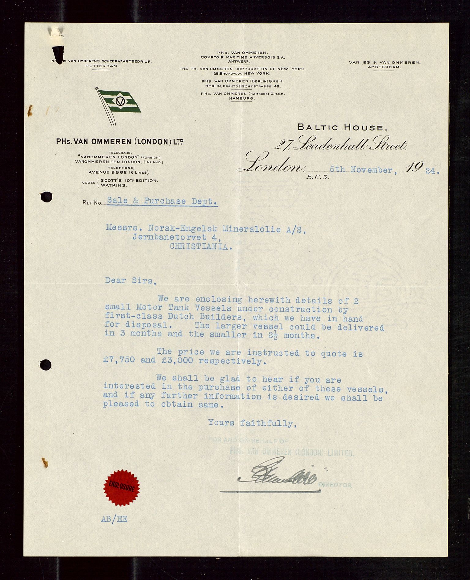 Pa 1521 - A/S Norske Shell, AV/SAST-A-101915/E/Ea/Eaa/L0013: Sjefskorrespondanse, 1924, p. 56