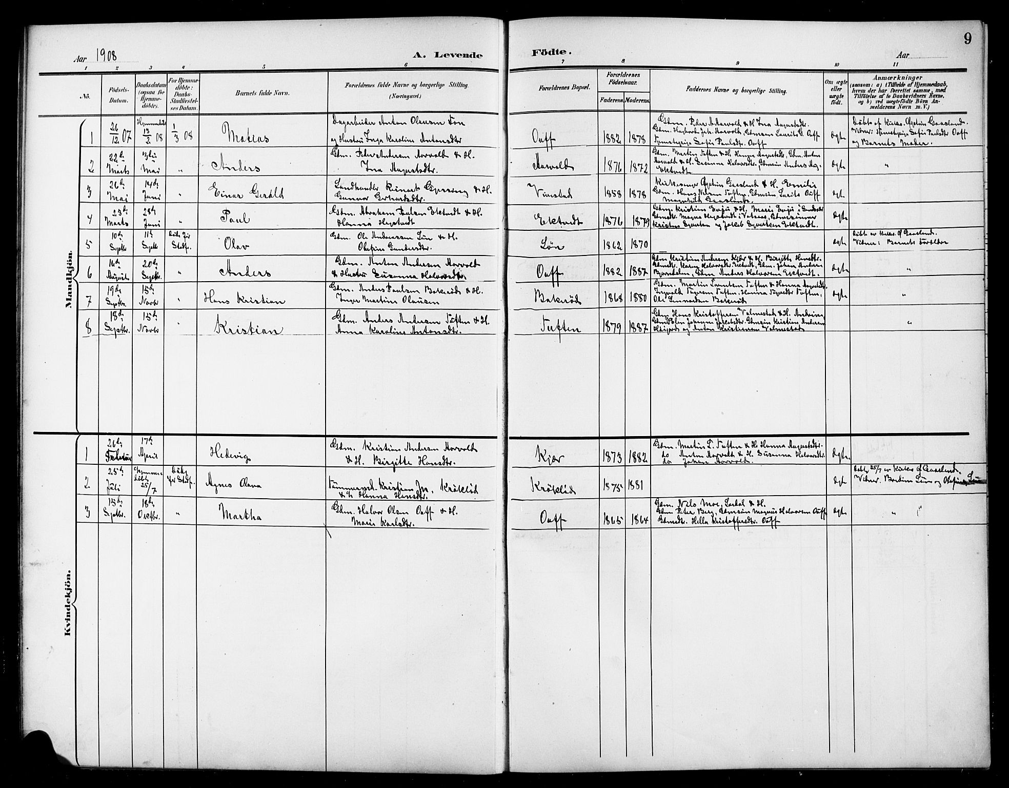 Ramnes kirkebøker, SAKO/A-314/G/Gc/L0002: Parish register (copy) no. III 2, 1903-1924, p. 9