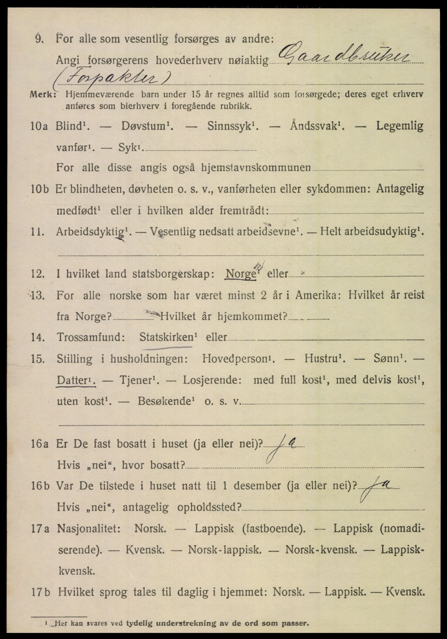 SAT, 1920 census for Steigen, 1920, p. 4277