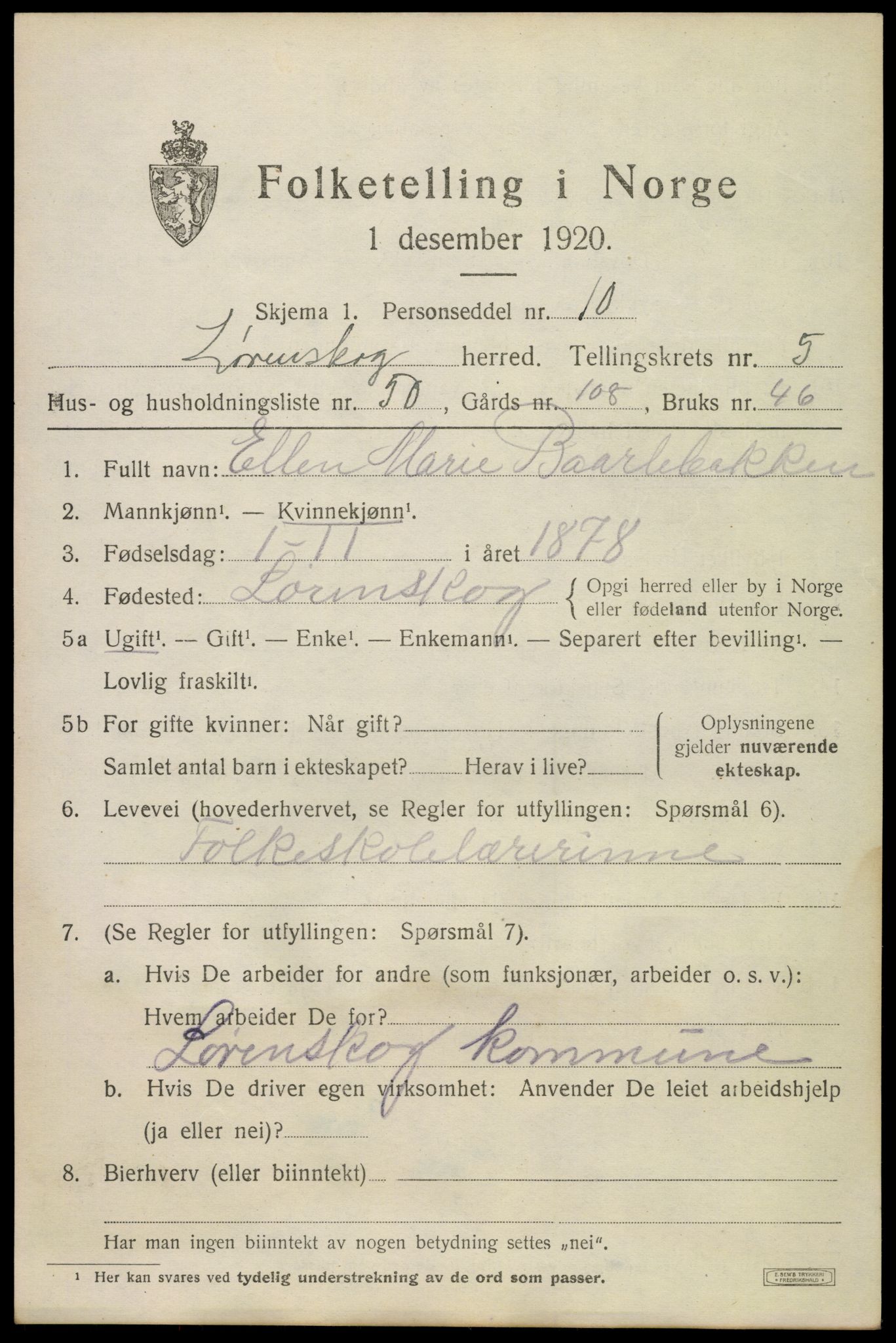 SAO, 1920 census for Lørenskog, 1920, p. 4867