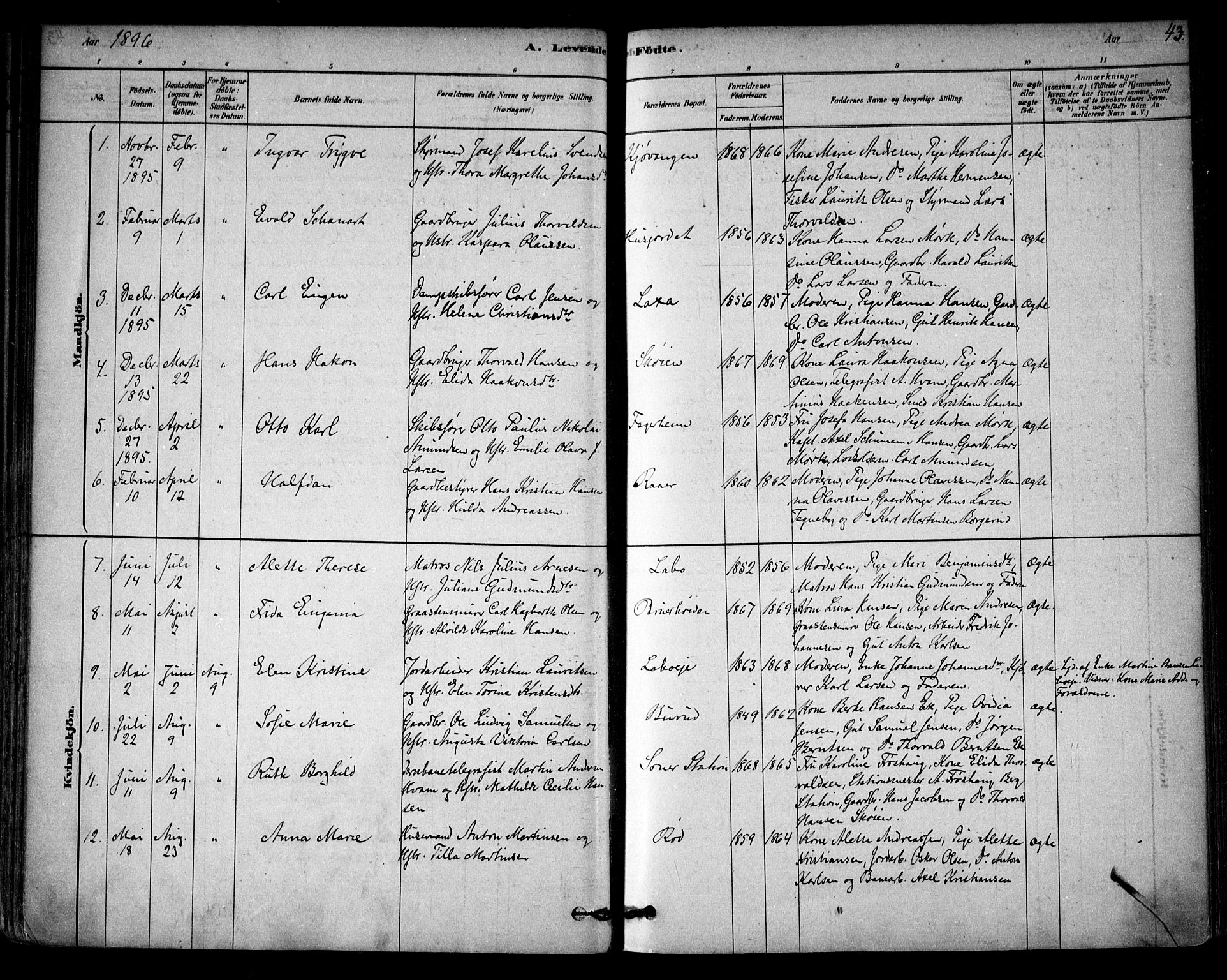 Vestby prestekontor Kirkebøker, AV/SAO-A-10893/F/Fb/L0001: Parish register (official) no. II 1, 1878-1903, p. 43