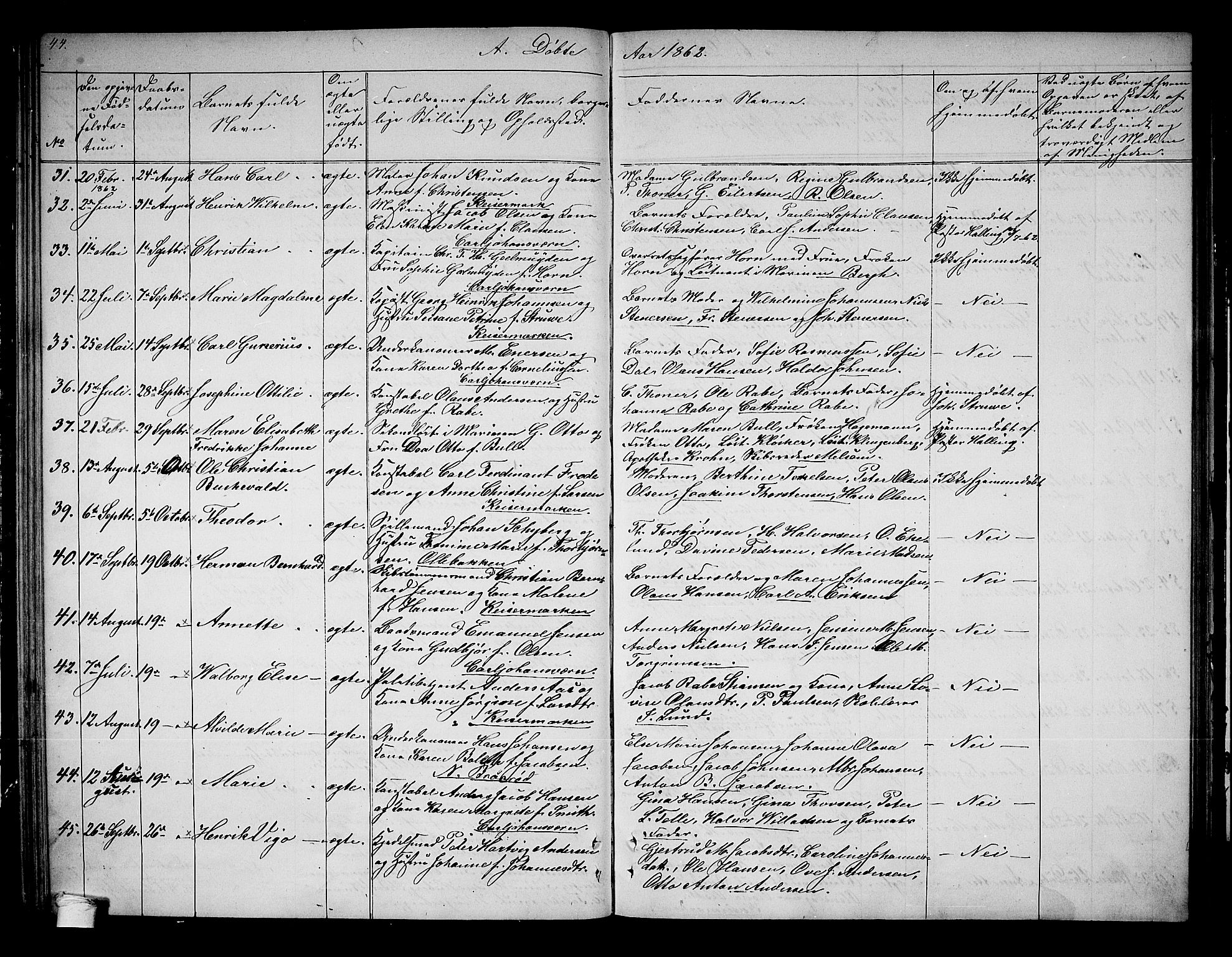 Horten kirkebøker, AV/SAKO-A-348/G/Ga/L0001: Parish register (copy) no. 1, 1855-1863, p. 44