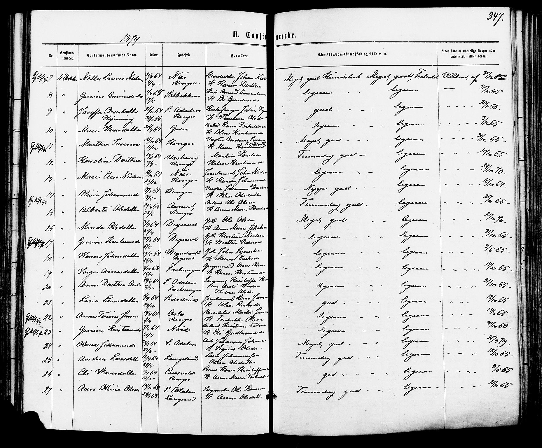 Vinger prestekontor, SAH/PREST-024/H/Ha/Haa/L0012: Parish register (official) no. 12, 1871-1880, p. 347