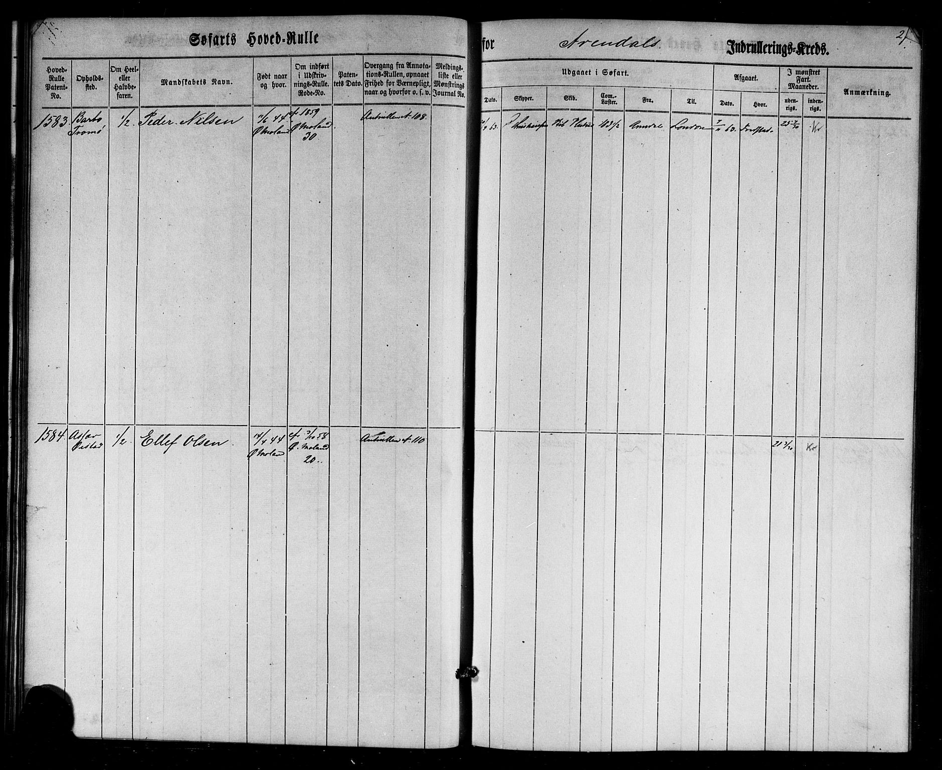 Arendal mønstringskrets, AV/SAK-2031-0012/F/Fb/L0002: Hovedrulle nr 1533-1724 uten register, E-3, 1863-1864, p. 27