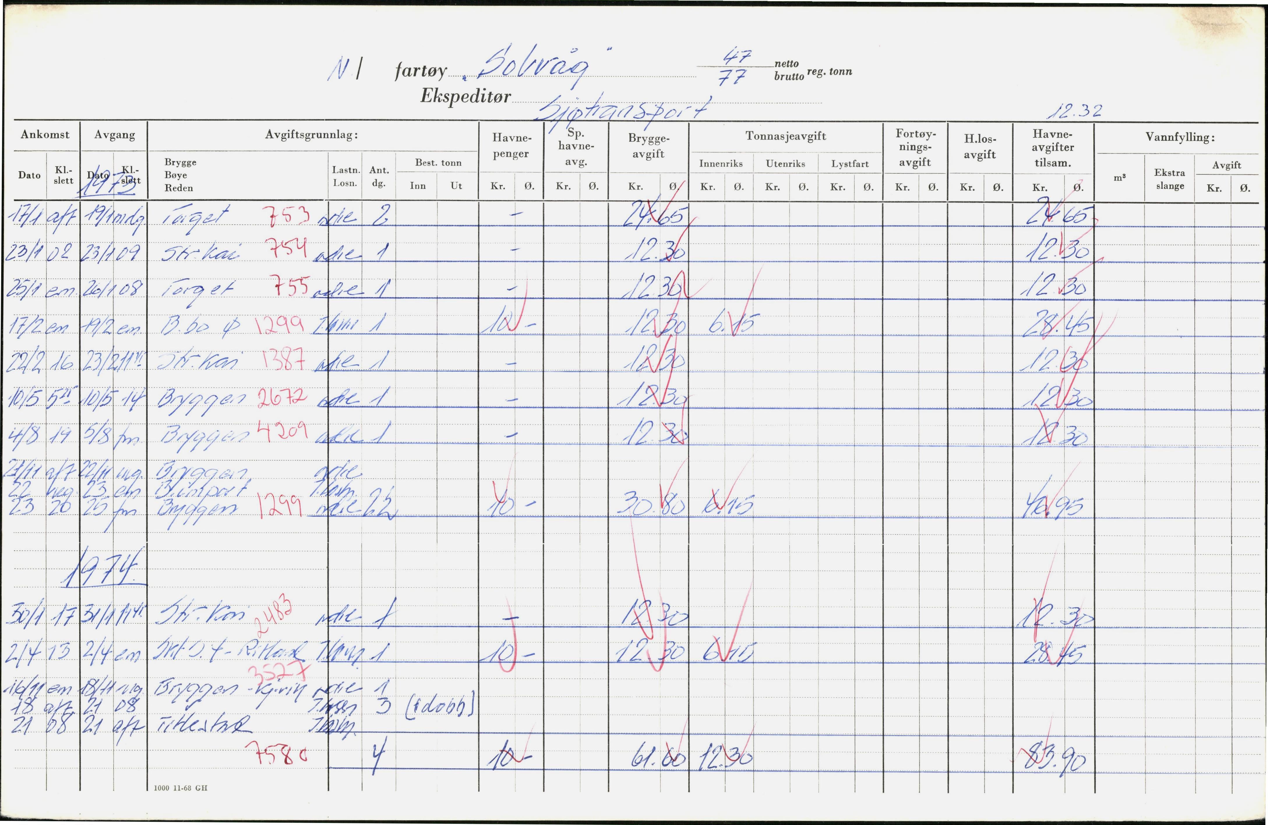 Bergen kommune. Havnekontor/havnefogd, BBA/A-0742/H/Ha/Hac/L0052: Skipsregister Solveig-Stavos, 1941-1975