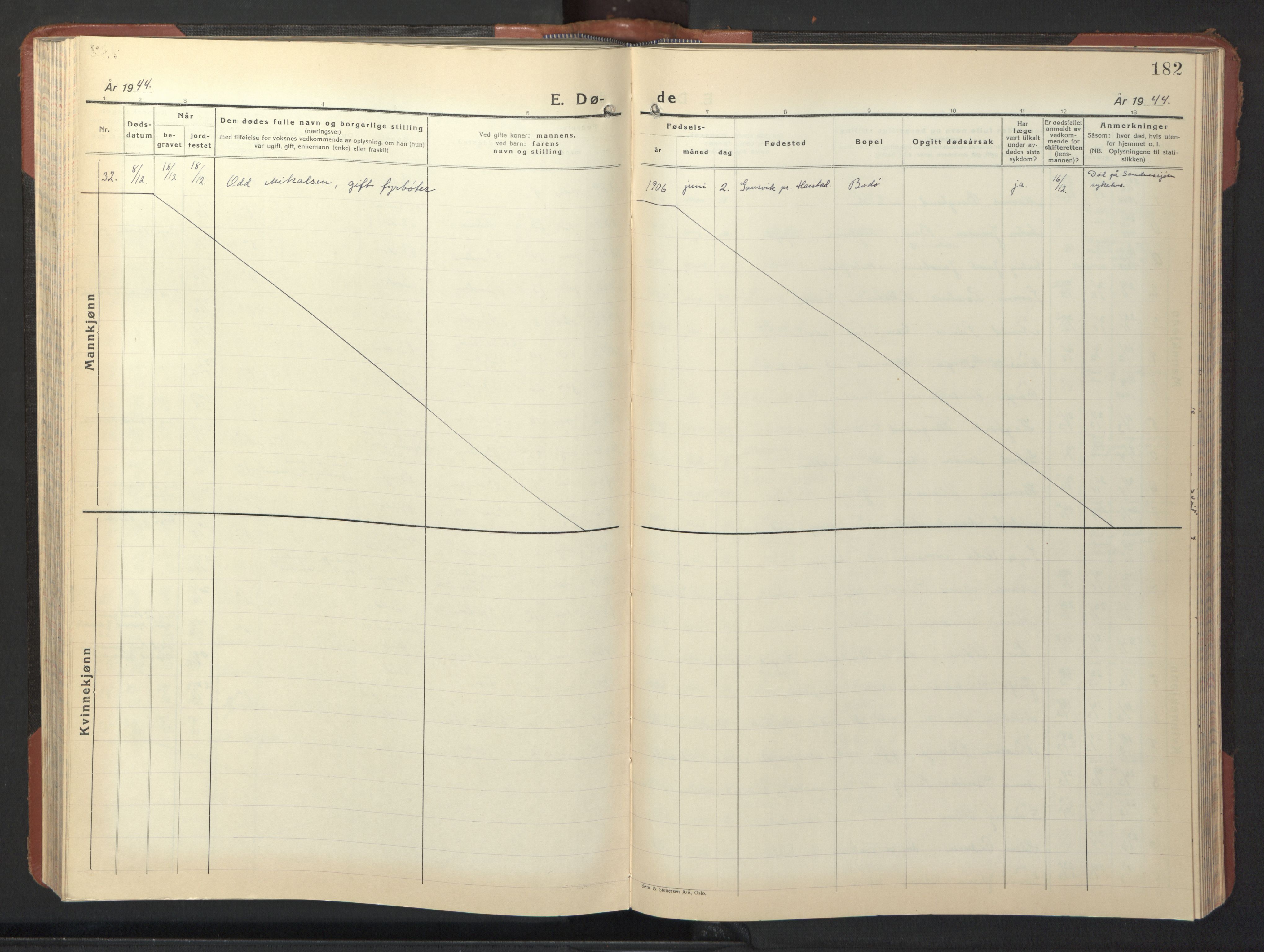 Ministerialprotokoller, klokkerbøker og fødselsregistre - Nordland, AV/SAT-A-1459/801/L0038: Parish register (copy) no. 801C13, 1935-1951, p. 182