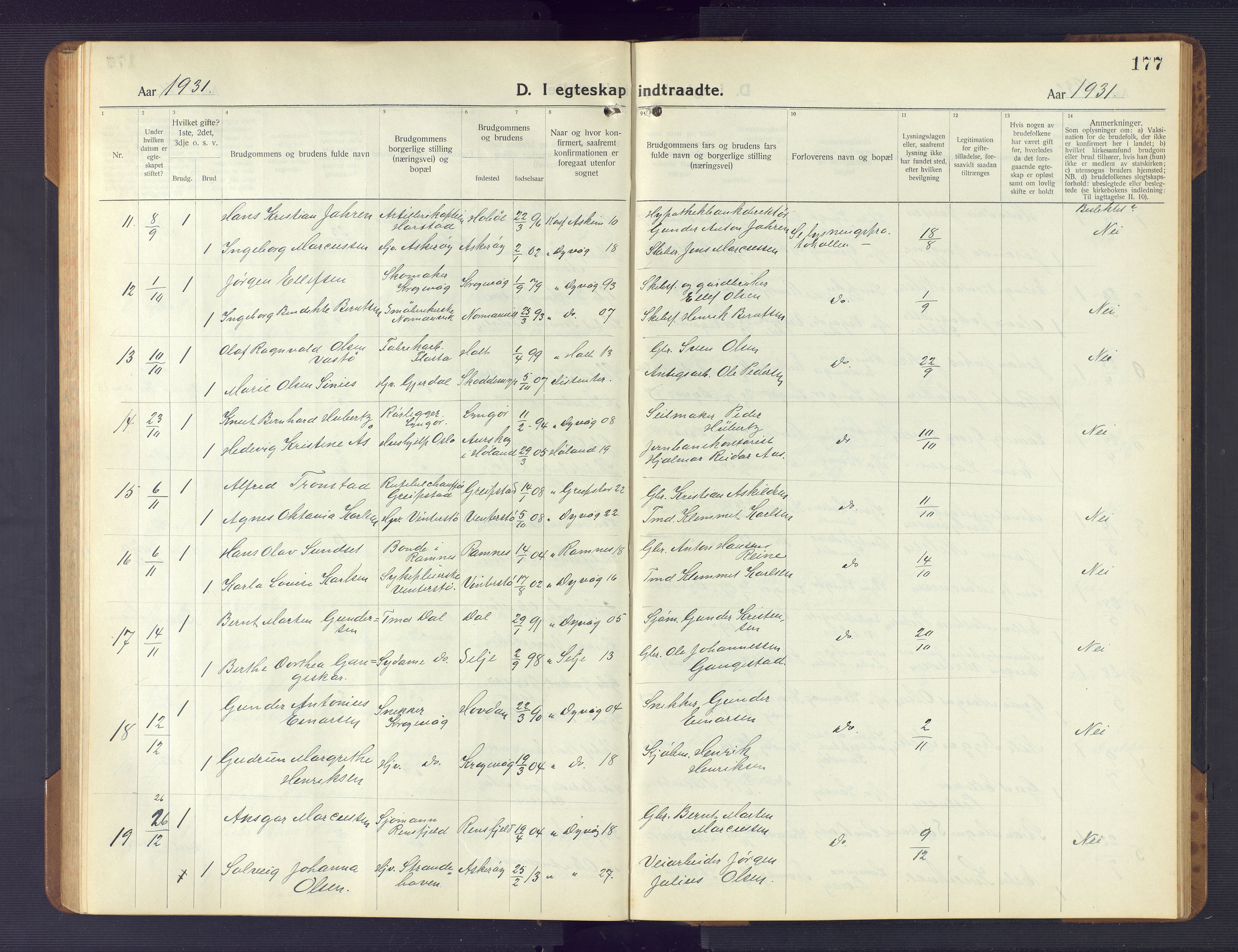 Dypvåg sokneprestkontor, AV/SAK-1111-0007/F/Fb/Fba/L0015: Parish register (copy) no. B 15, 1922-1949, p. 177