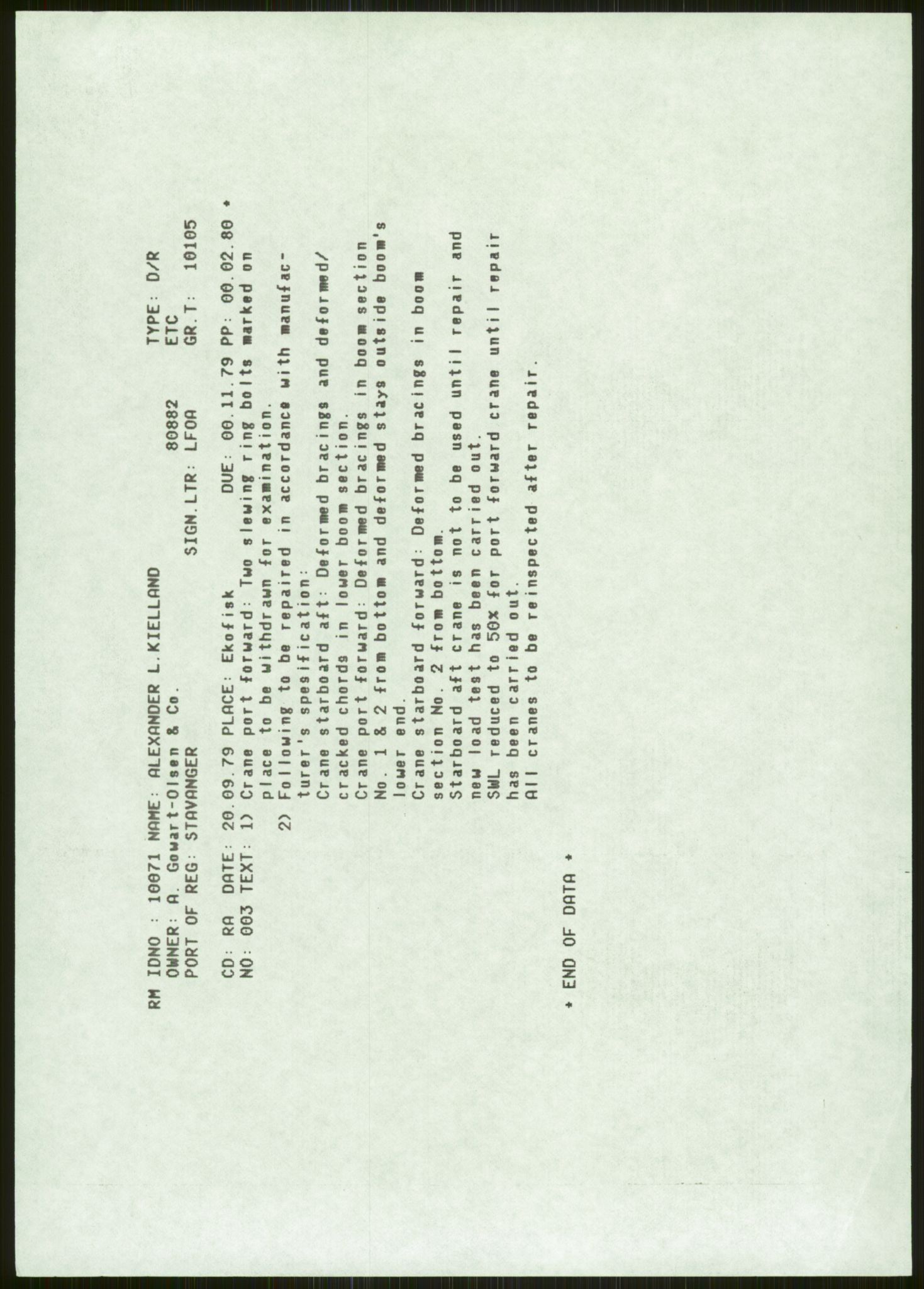 Justisdepartementet, Granskningskommisjonen ved Alexander Kielland-ulykken 27.3.1980, AV/RA-S-1165/D/L0006: A Alexander L. Kielland (Doku.liste + A3-A6, A11-A13, A18-A20-A21, A23, A31 av 31)/Dykkerjournaler, 1980-1981, p. 70