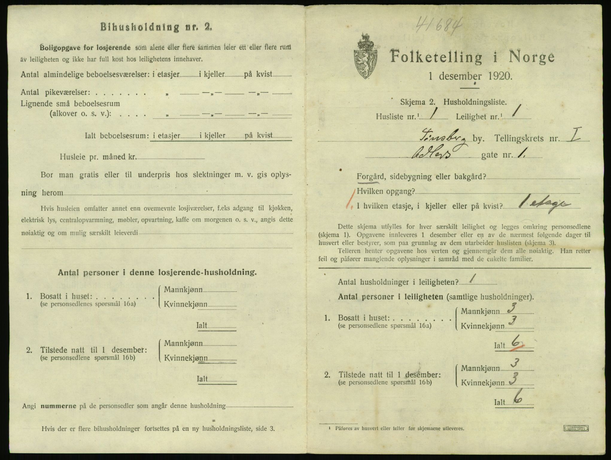 SAKO, 1920 census for Tønsberg, 1920, p. 2517