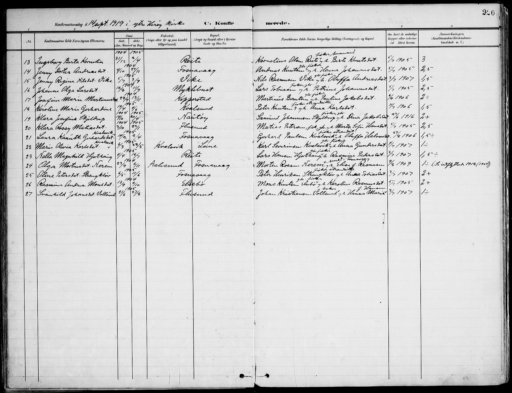 Ministerialprotokoller, klokkerbøker og fødselsregistre - Møre og Romsdal, SAT/A-1454/507/L0075: Parish register (official) no. 507A10, 1901-1920, p. 226