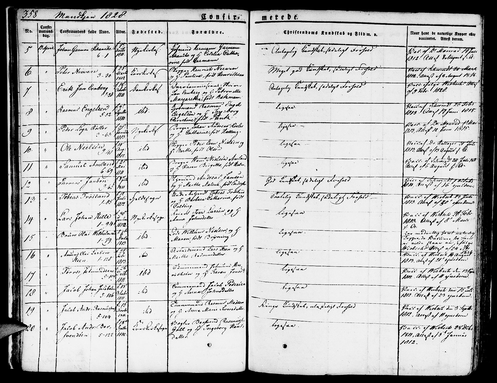 Nykirken Sokneprestembete, SAB/A-77101/H/Hab: Parish register (copy) no. A 5II, 1821-1843, p. 358
