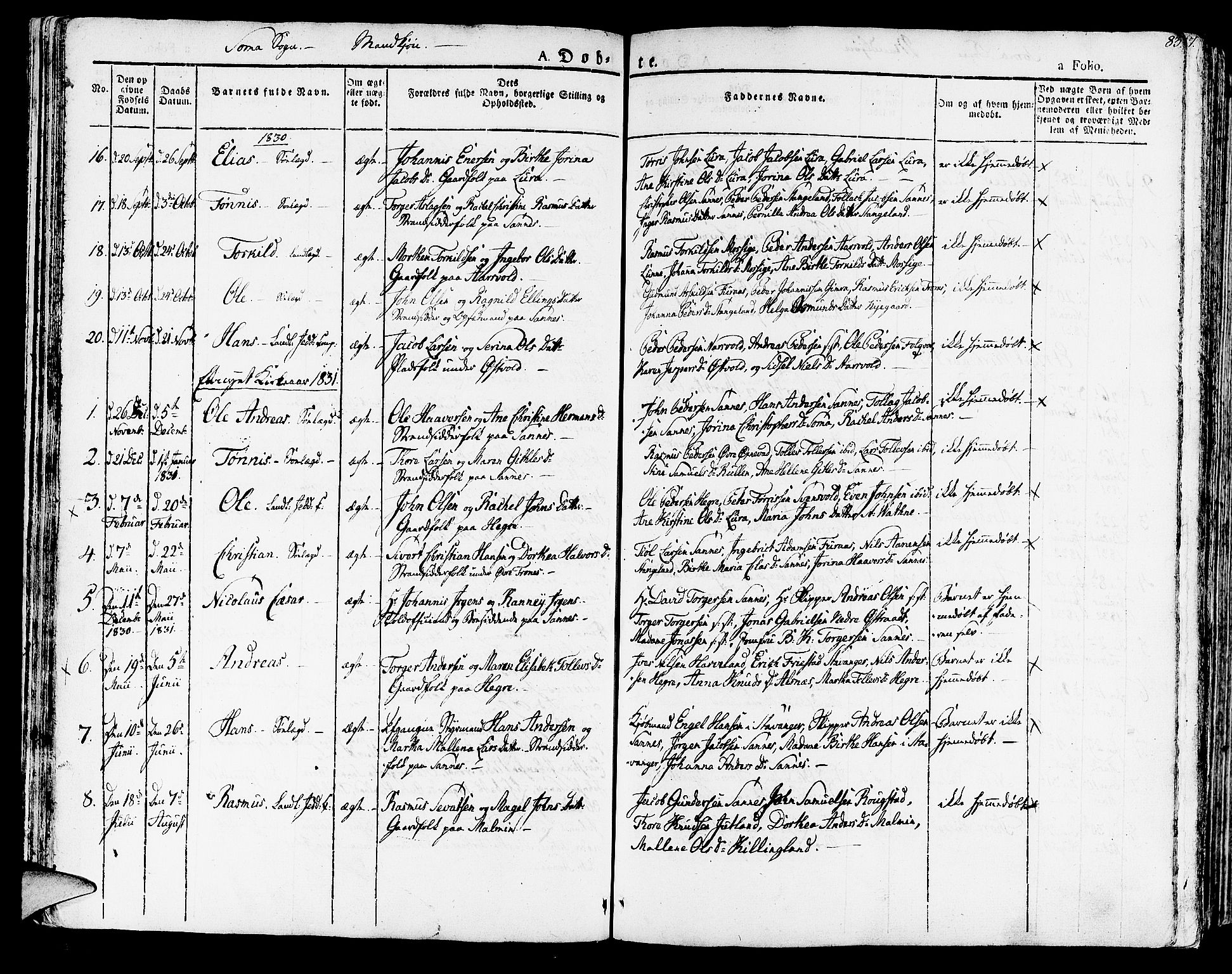 Høyland sokneprestkontor, AV/SAST-A-101799/001/30BA/L0007: Parish register (official) no. A 7 /2, 1825-1841, p. 83