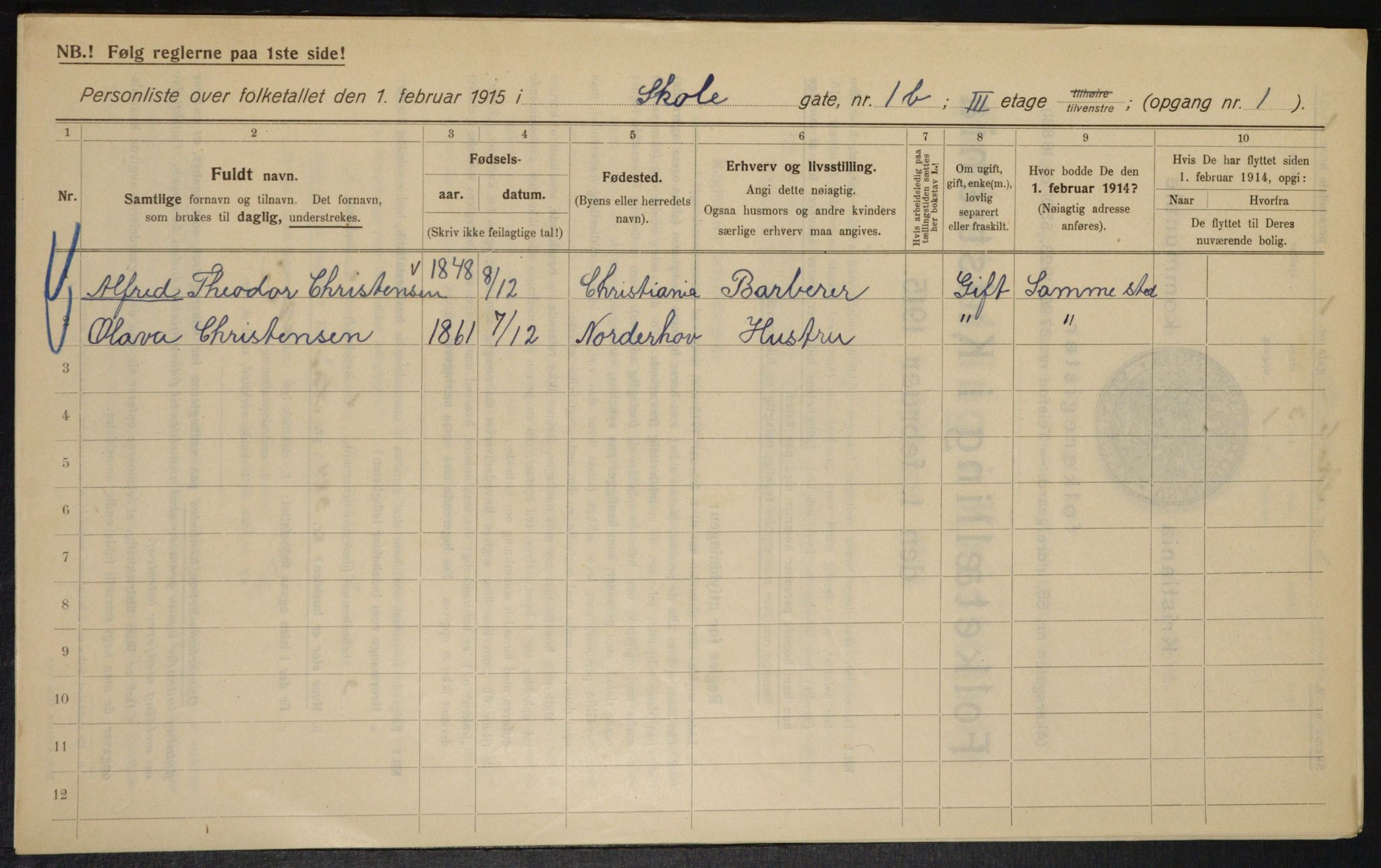 OBA, Municipal Census 1915 for Kristiania, 1915, p. 96061