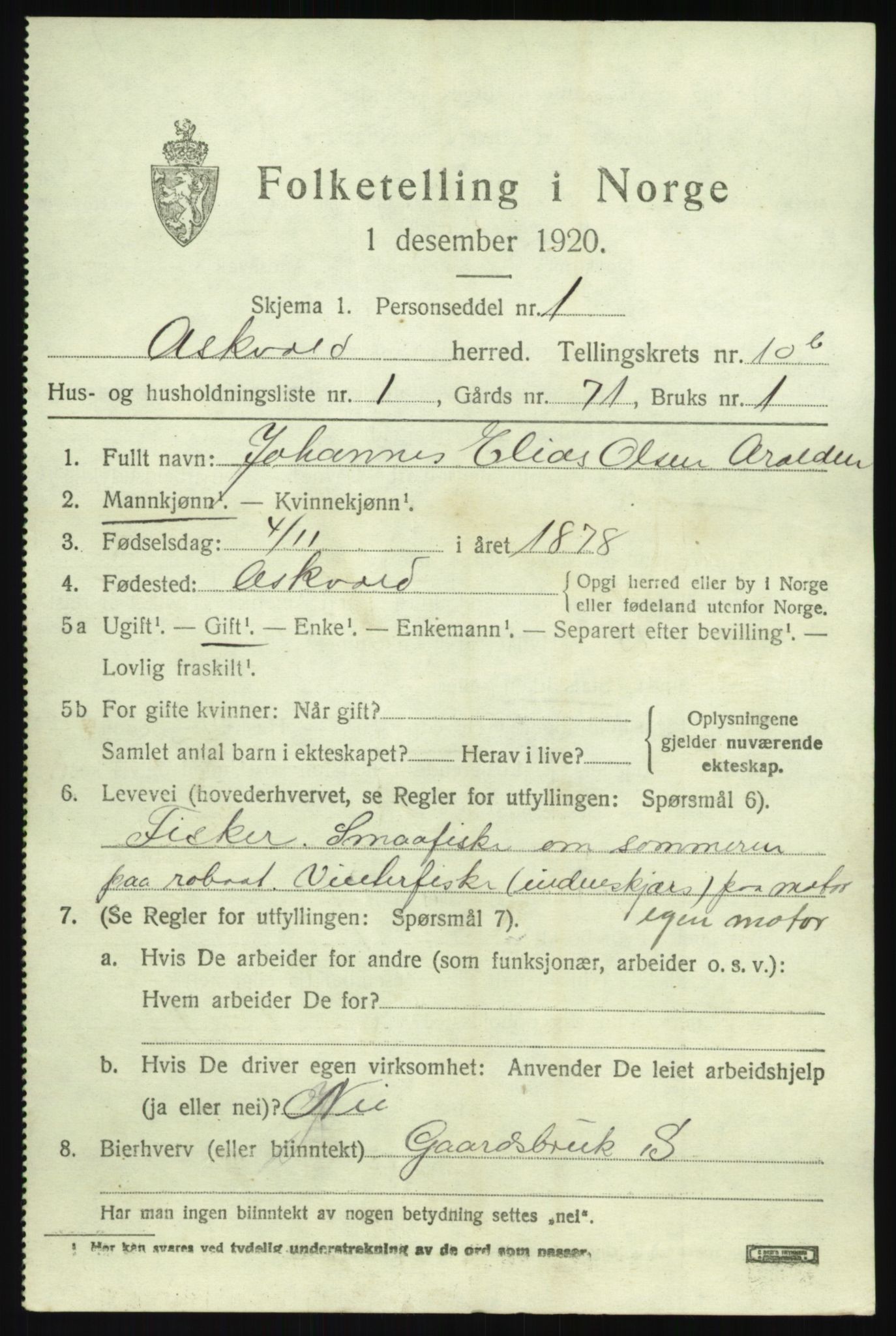 SAB, 1920 census for Askvoll, 1920, p. 4334