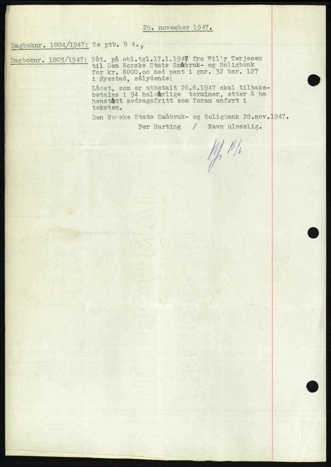 Nedenes sorenskriveri, SAK/1221-0006/G/Gb/Gba/L0058: Mortgage book no. A10, 1947-1948, Diary no: : 1804/1947