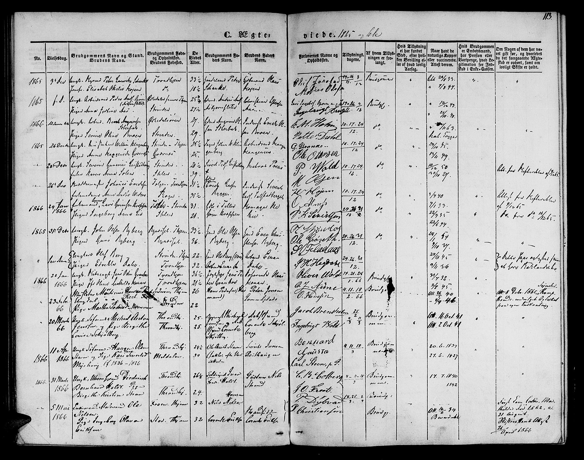 Ministerialprotokoller, klokkerbøker og fødselsregistre - Sør-Trøndelag, SAT/A-1456/602/L0111: Parish register (official) no. 602A09, 1844-1867, p. 113