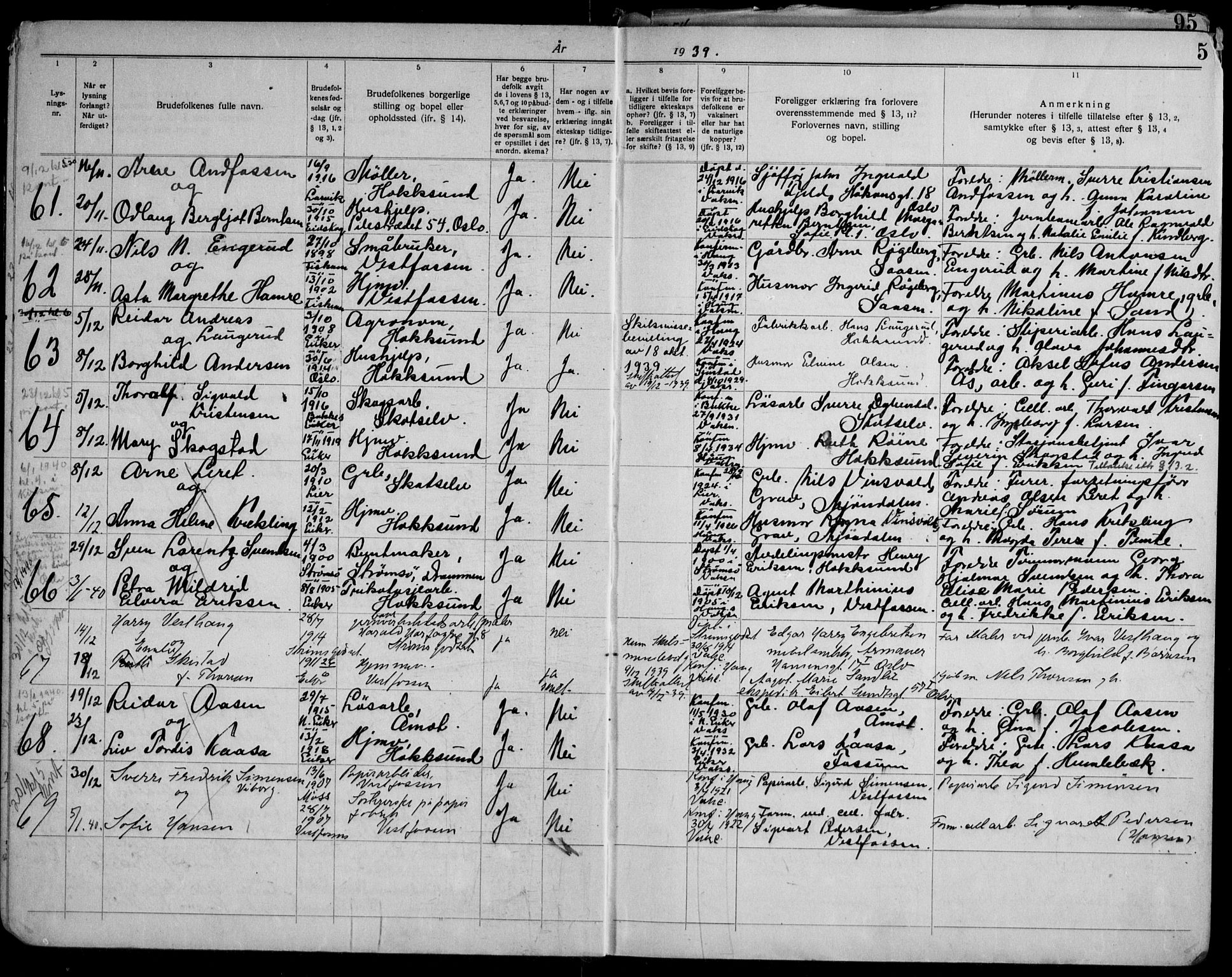 Eiker kirkebøker, AV/SAKO-A-4/H/Ha/L0002: Banns register no. 2, 1939-1955, p. 5