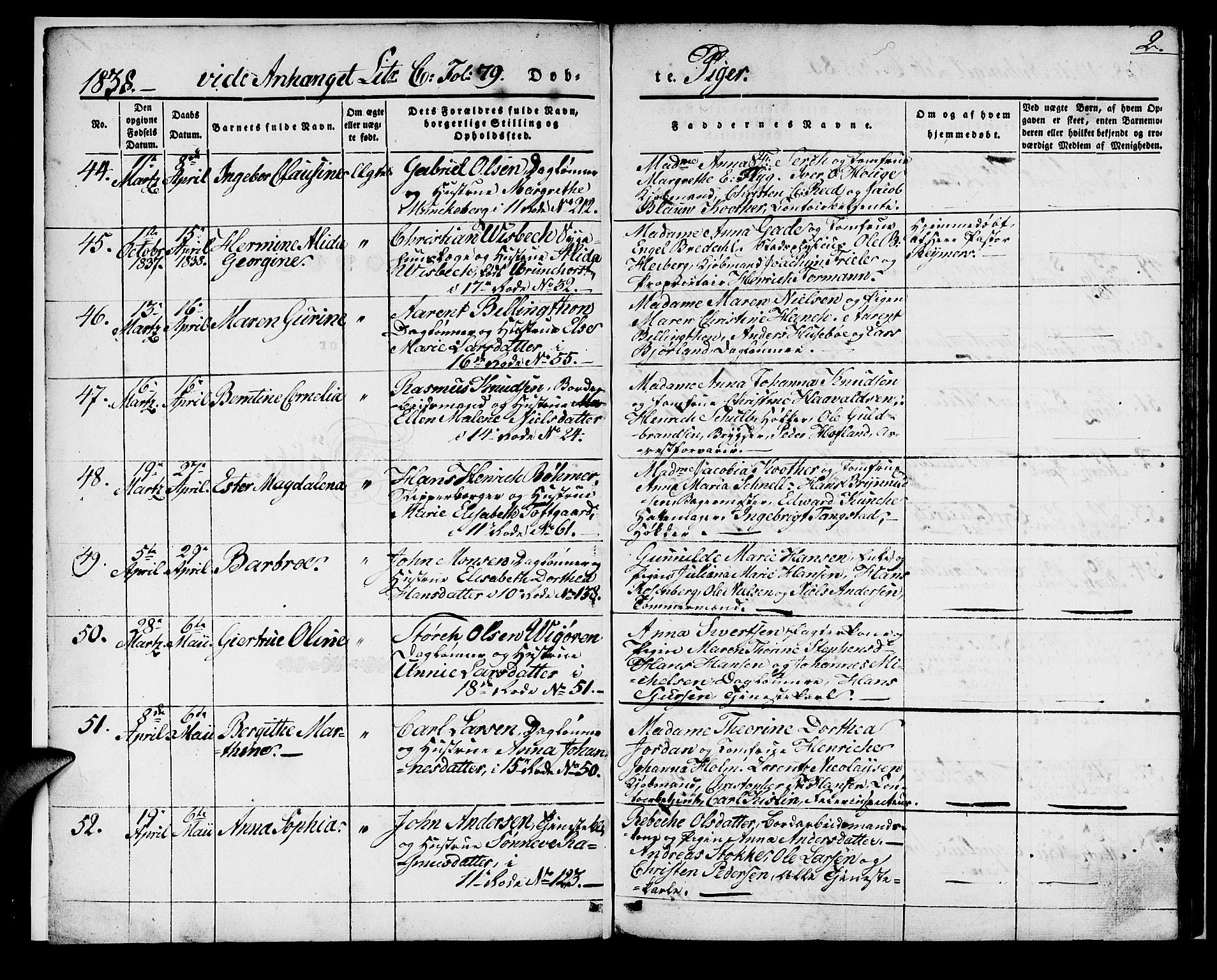 Domkirken sokneprestembete, SAB/A-74801/H/Haa/L0018: Parish register (official) no. B 1, 1838-1840, p. 2