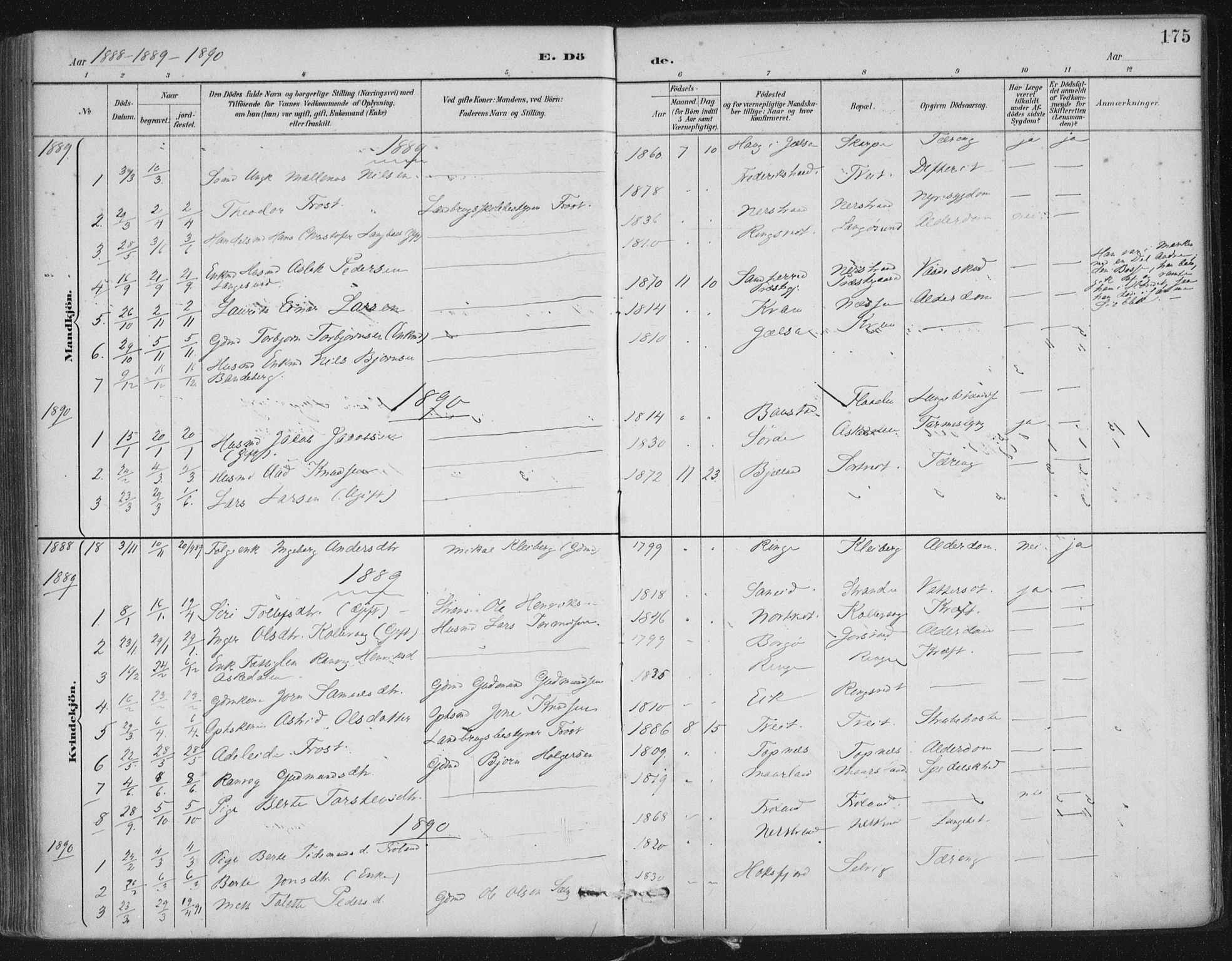 Nedstrand sokneprestkontor, SAST/A-101841/01/IV: Parish register (official) no. A 12, 1887-1915, p. 175