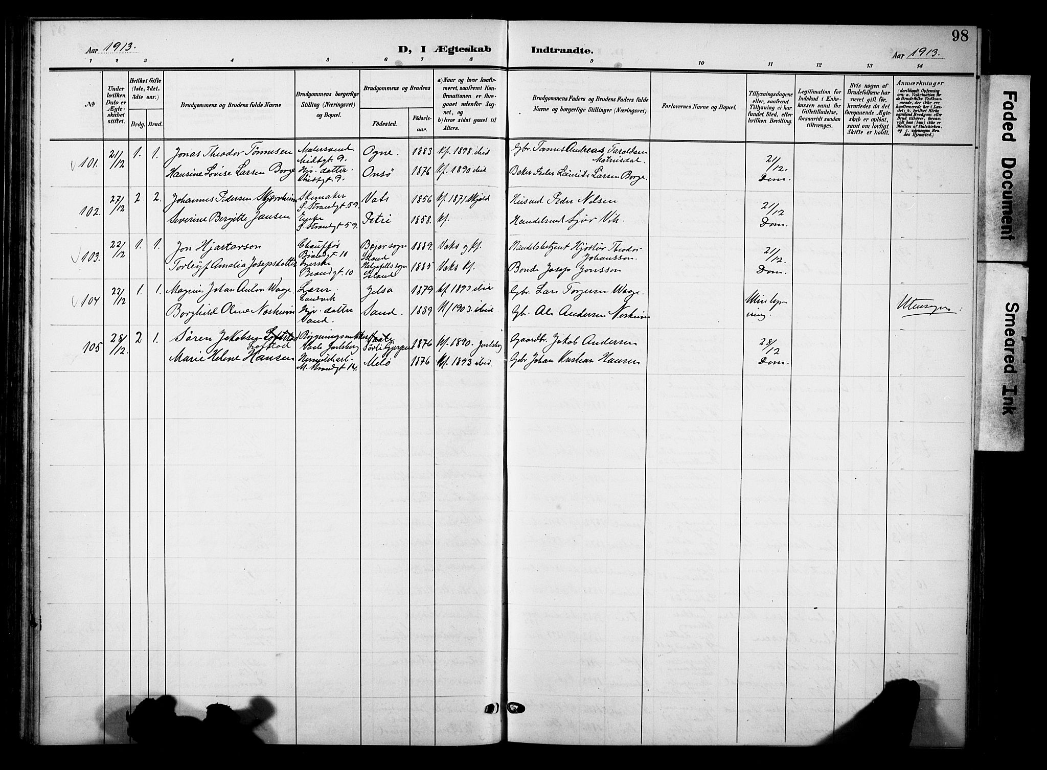 Domkirken sokneprestkontor, AV/SAST-A-101812/001/30/30BB/L0017: Parish register (copy) no. B 17, 1902-1921, p. 98