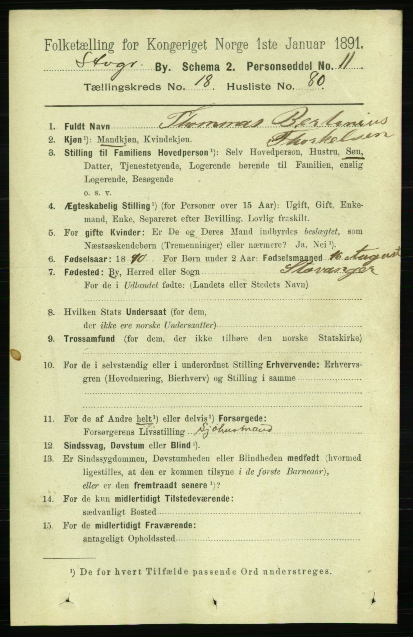 RA, 1891 census for 1103 Stavanger, 1891, p. 22387