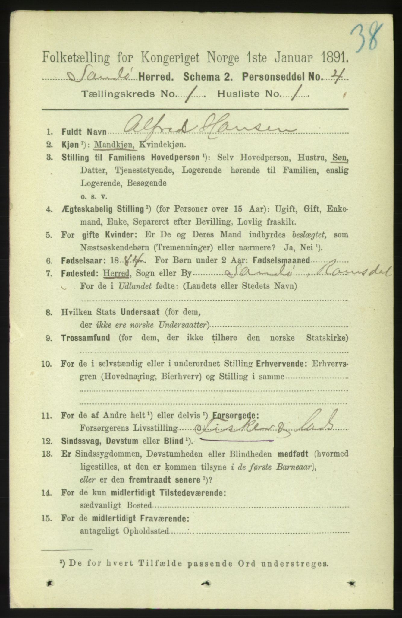 RA, 1891 census for 1546 Sandøy, 1891, p. 83