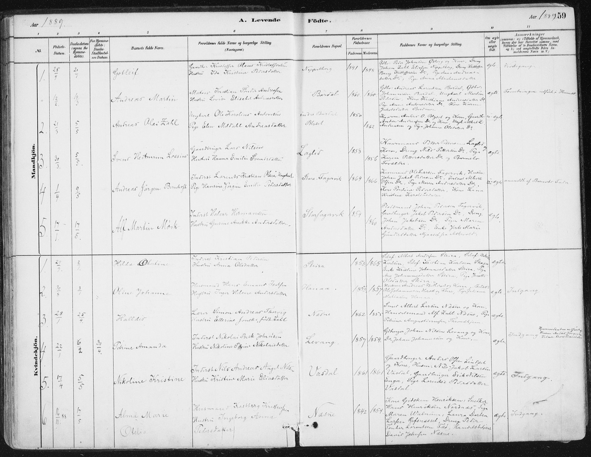 Ministerialprotokoller, klokkerbøker og fødselsregistre - Nordland, AV/SAT-A-1459/838/L0552: Parish register (official) no. 838A10, 1880-1910, p. 59