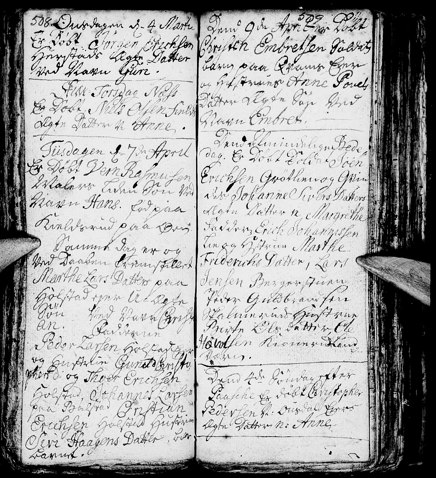 Nes prestekontor, Hedmark, AV/SAH-PREST-020/L/La/L0001: Parish register (copy) no. 1, 1663-1784, p. 508-509