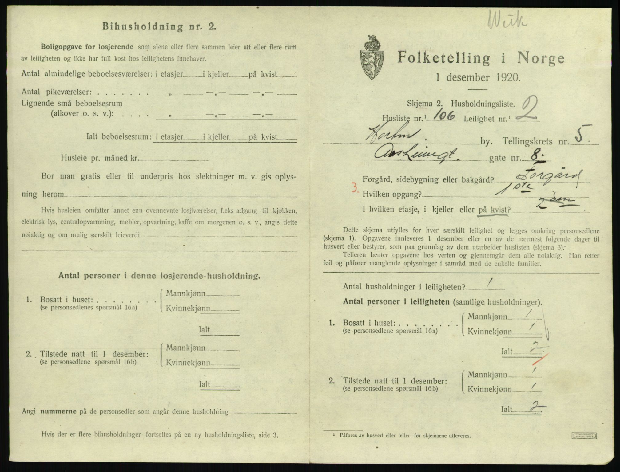 SAKO, 1920 census for Horten, 1920, p. 6043