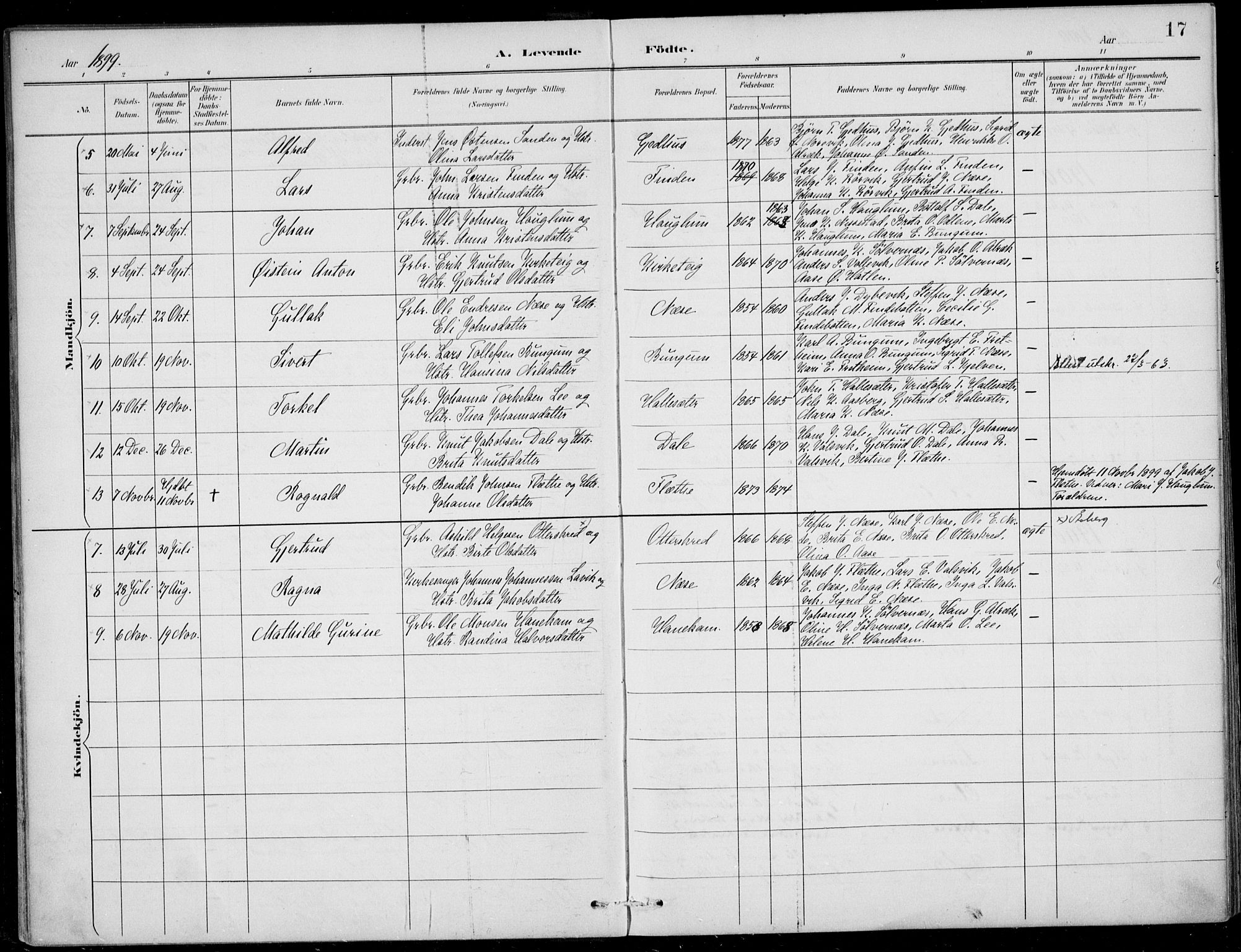 Vik sokneprestembete, AV/SAB-A-81501/H/Haa/Haac/L0002: Parish register (official) no. C  2, 1891-1910, p. 17