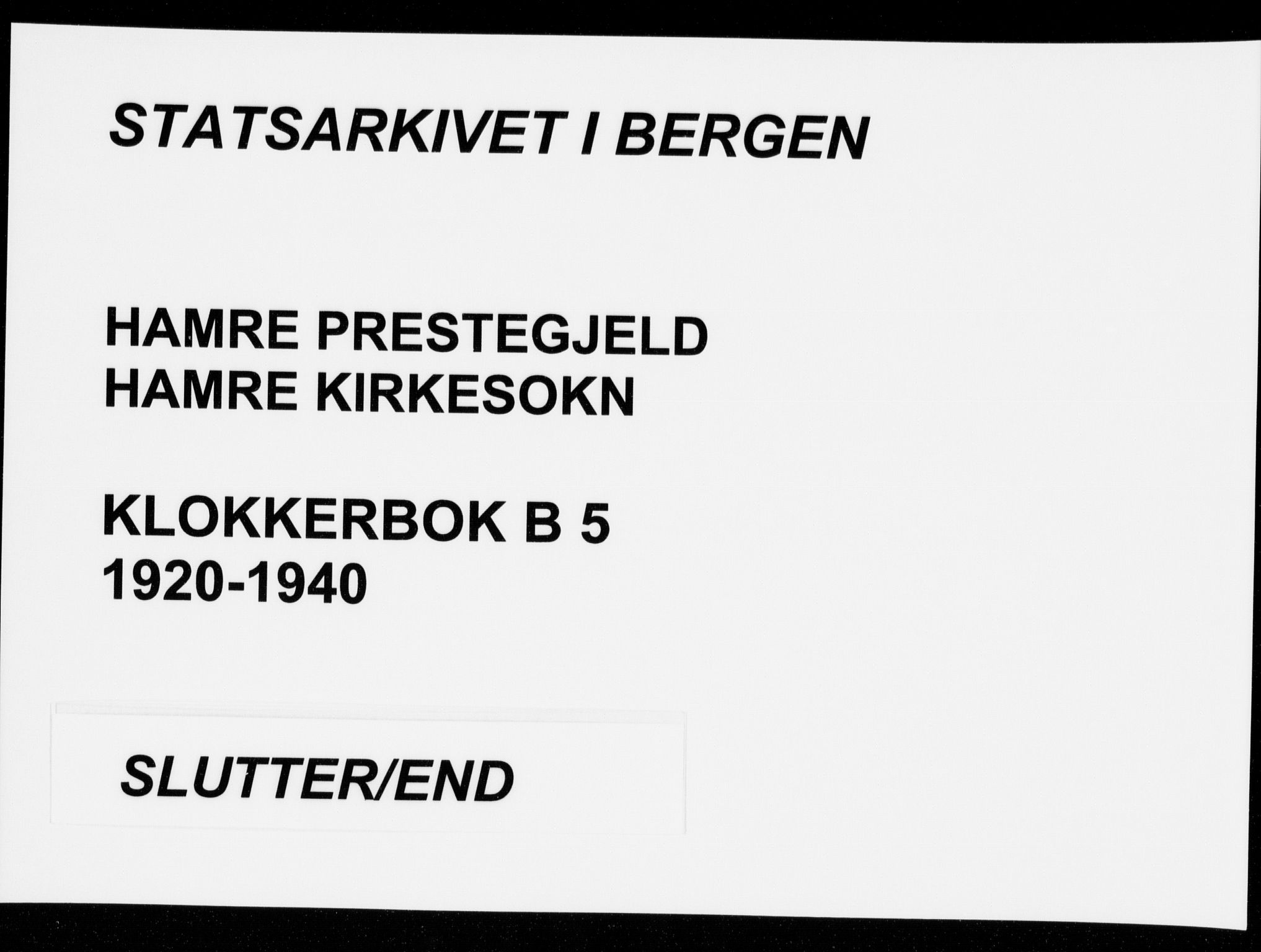 Hamre sokneprestembete, AV/SAB-A-75501/H/Ha/Hab: Parish register (copy) no. B 5, 1920-1940