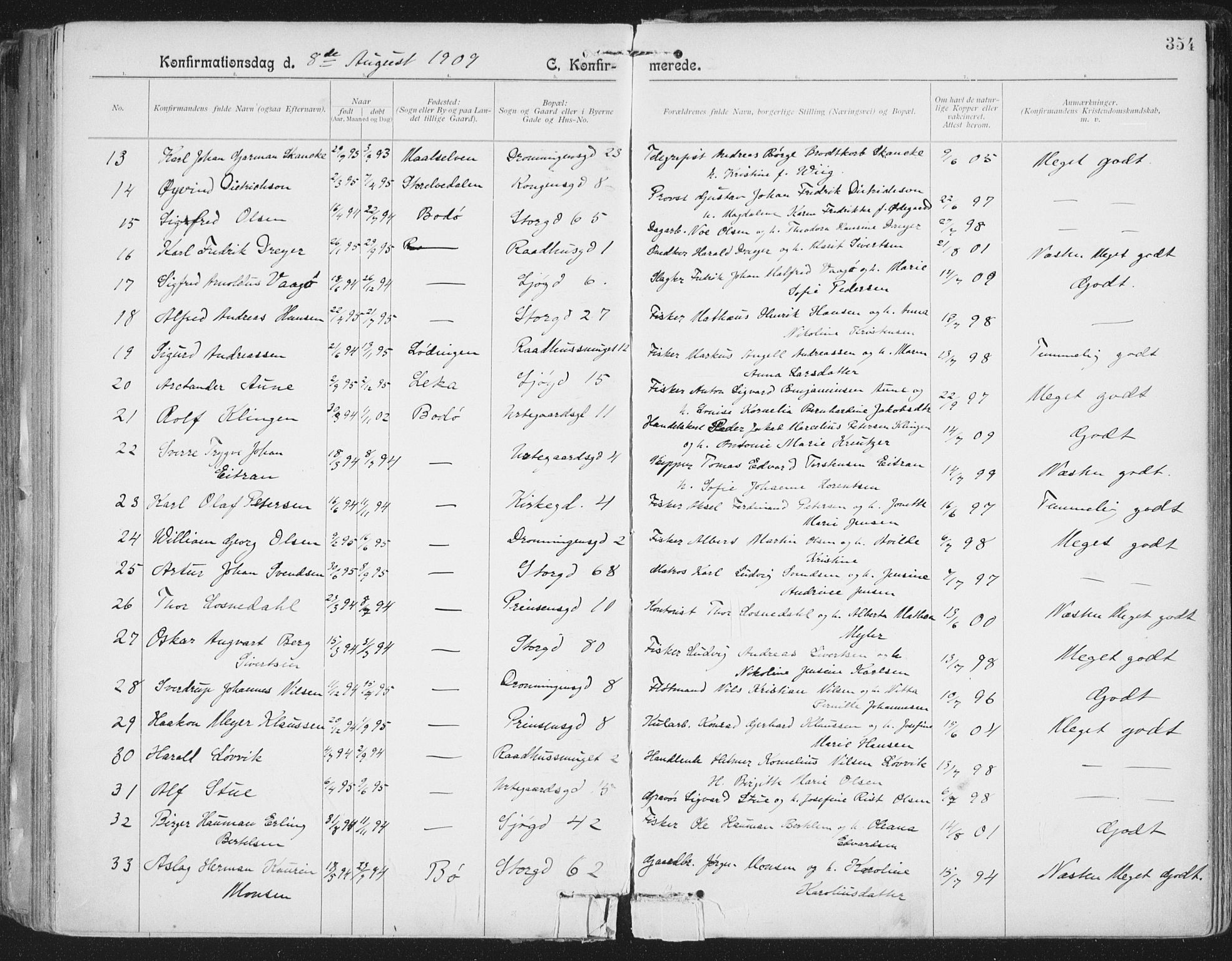 Ministerialprotokoller, klokkerbøker og fødselsregistre - Nordland, SAT/A-1459/801/L0011: Parish register (official) no. 801A11, 1900-1916, p. 354
