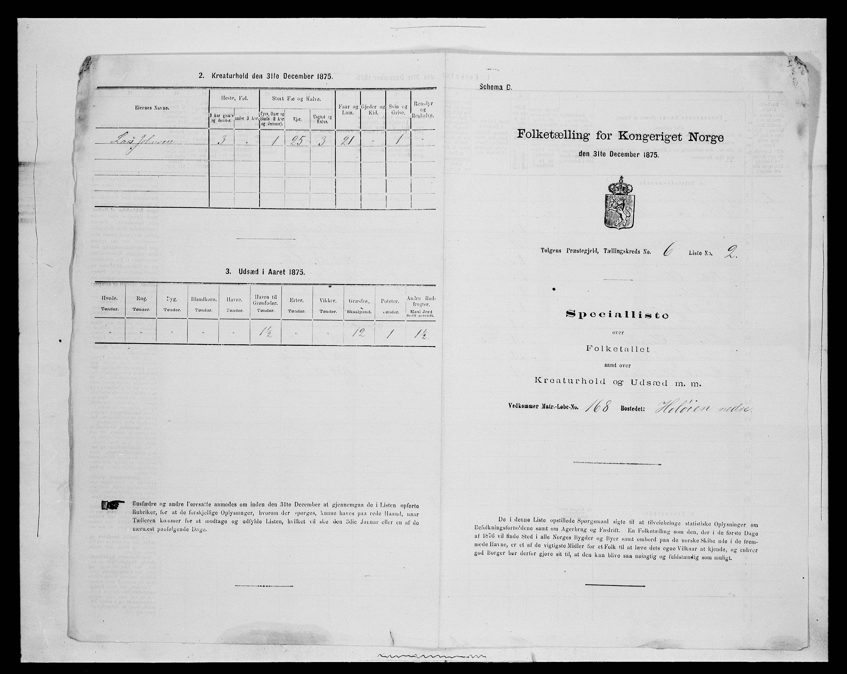 SAH, 1875 census for 0436P Tolga, 1875, p. 634