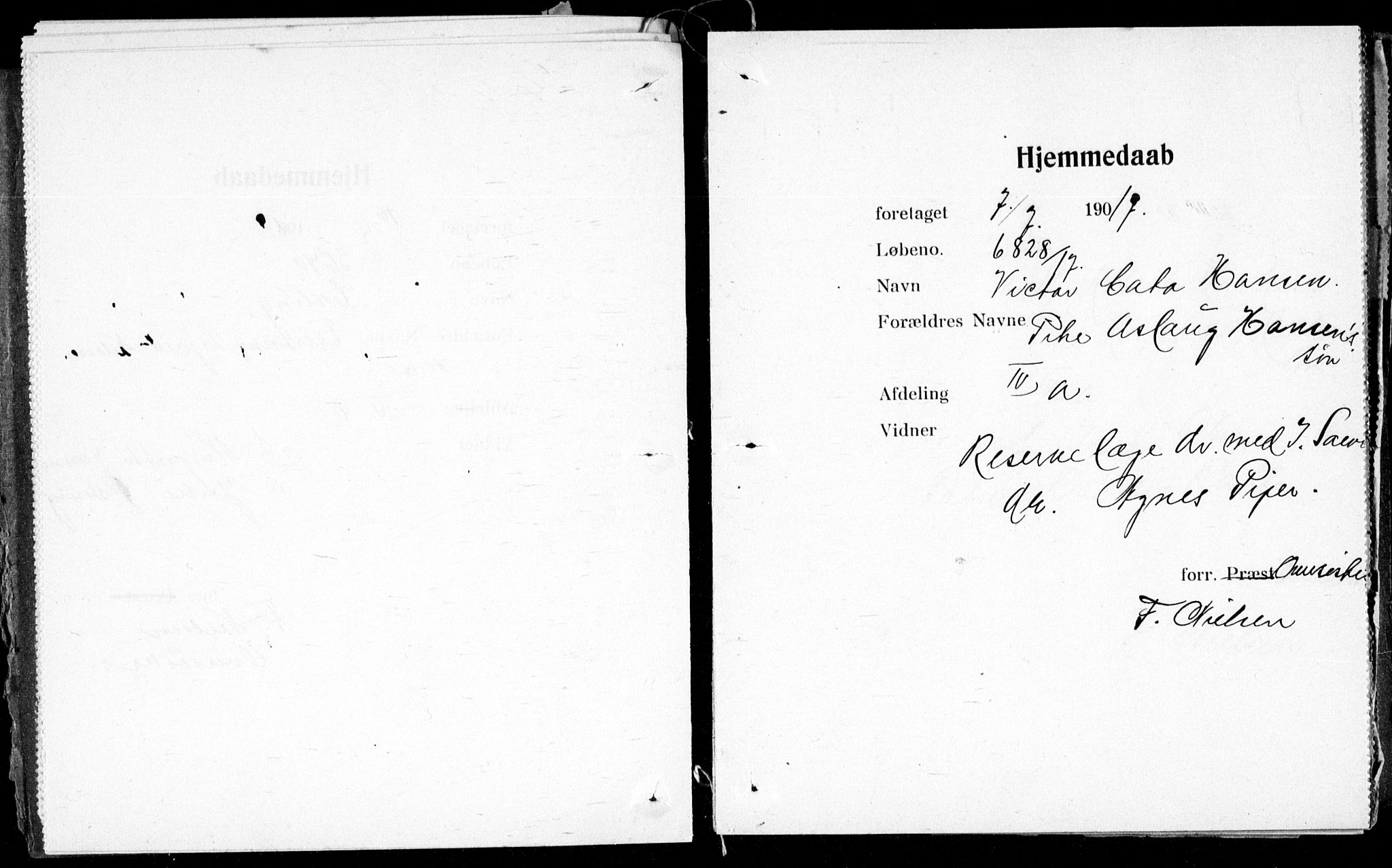 Ullevål sykehus prestekontor Kirkebøker, AV/SAO-A-10542a/K/Ka/L0002: Baptism register no. 2, 1907-1924