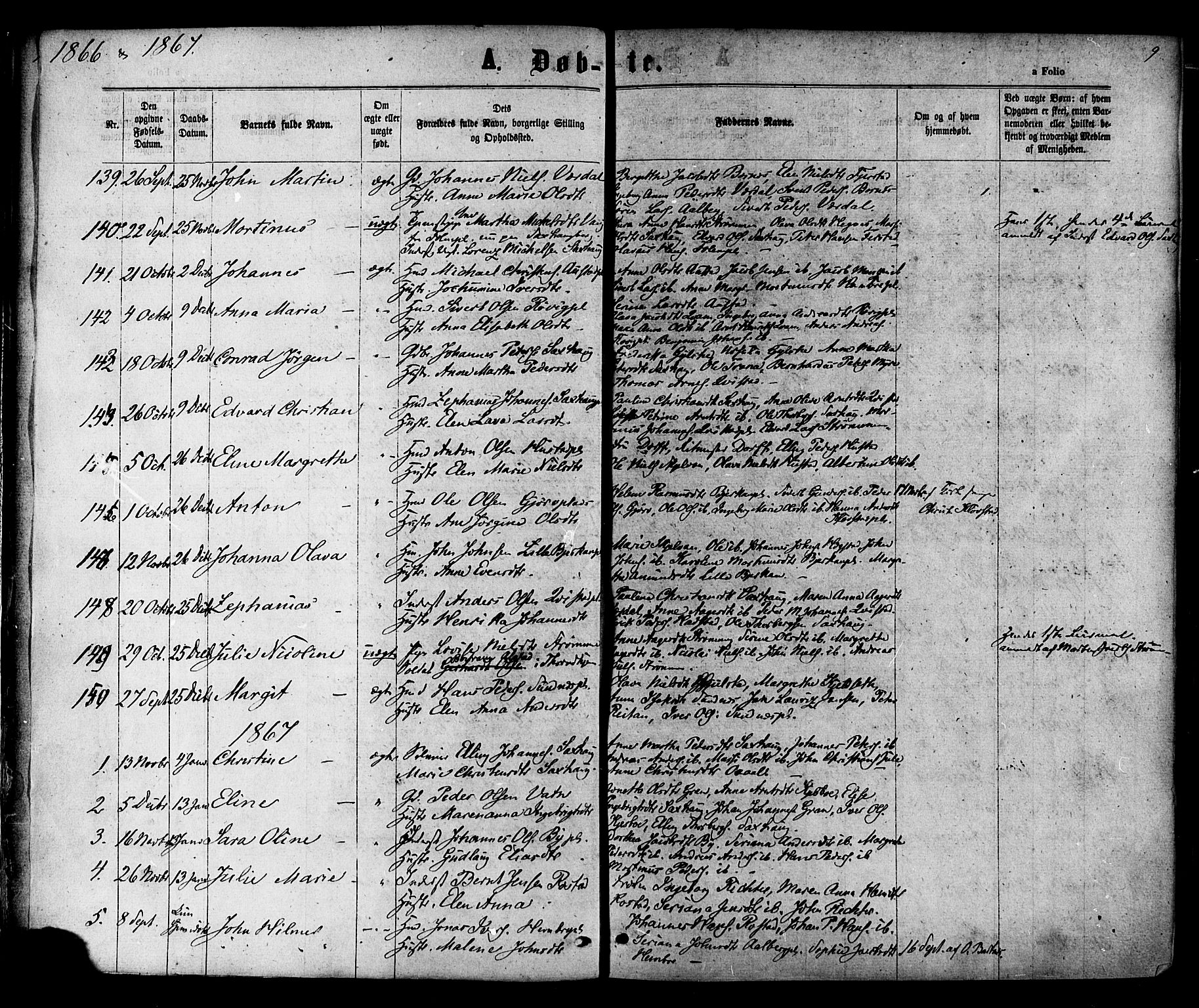 Ministerialprotokoller, klokkerbøker og fødselsregistre - Nord-Trøndelag, AV/SAT-A-1458/730/L0284: Parish register (official) no. 730A09, 1866-1878, p. 9