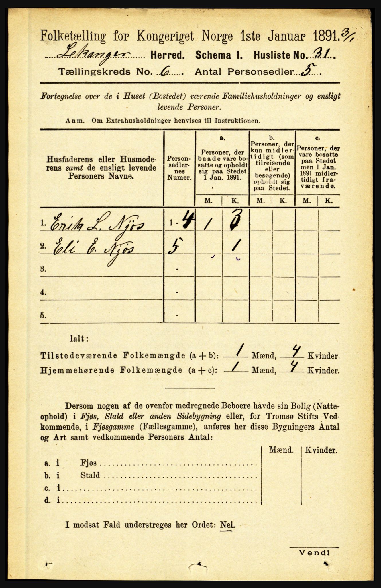 RA, 1891 census for 1419 Leikanger, 1891, p. 1114