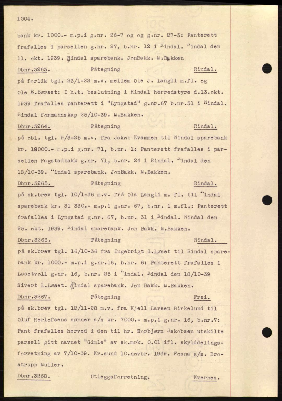 Nordmøre sorenskriveri, AV/SAT-A-4132/1/2/2Ca: Mortgage book no. C80, 1936-1939, Diary no: : 3263/1939