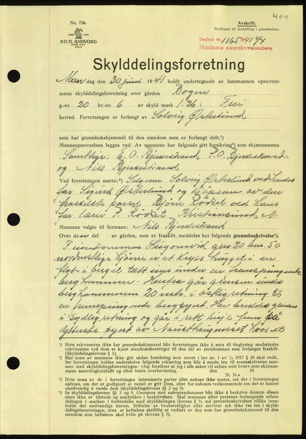 Nordmøre sorenskriveri, SAT/A-4132/1/2/2Ca: Mortgage book no. A90, 1941-1941, Diary no: : 1165/1941