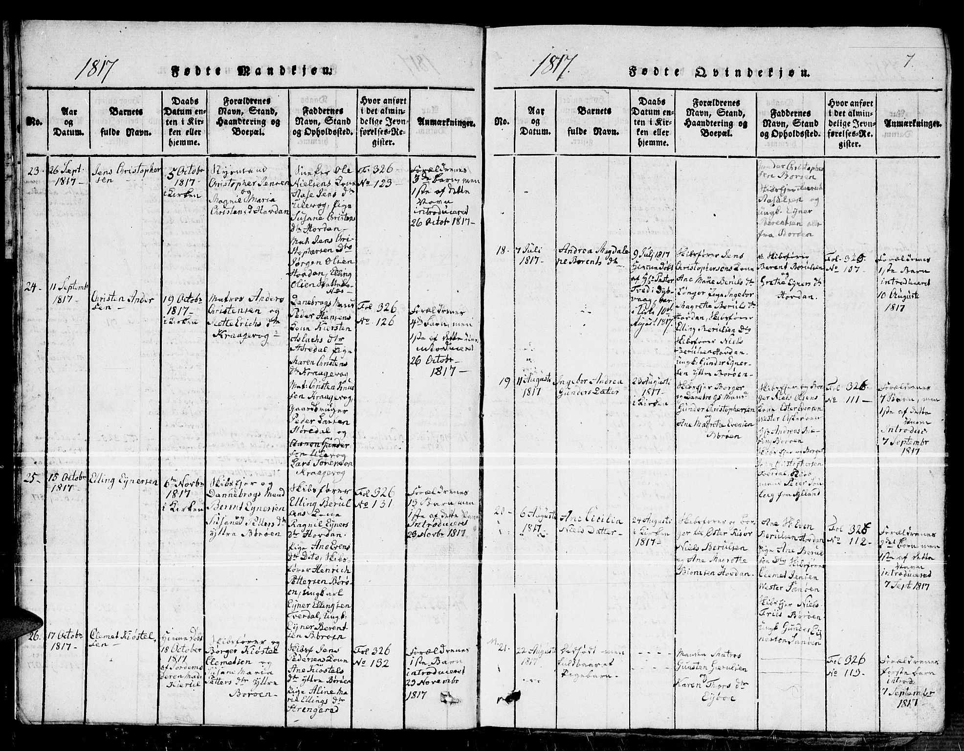 Dypvåg sokneprestkontor, SAK/1111-0007/F/Fb/Fba/L0009: Parish register (copy) no. B 9, 1816-1842, p. 7