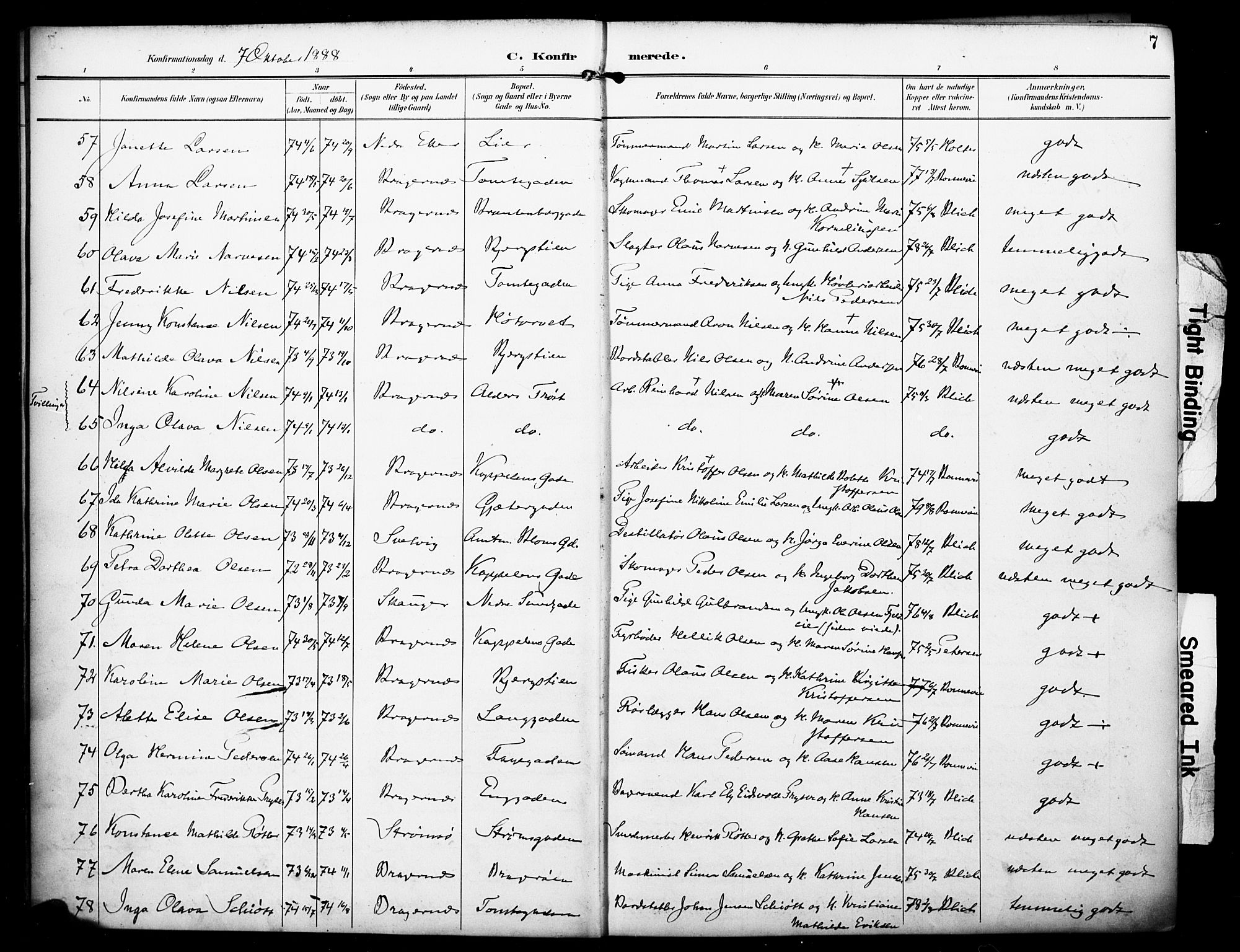 Bragernes kirkebøker, SAKO/A-6/F/Fc/L0006: Parish register (official) no. III 6, 1888-1899, p. 7