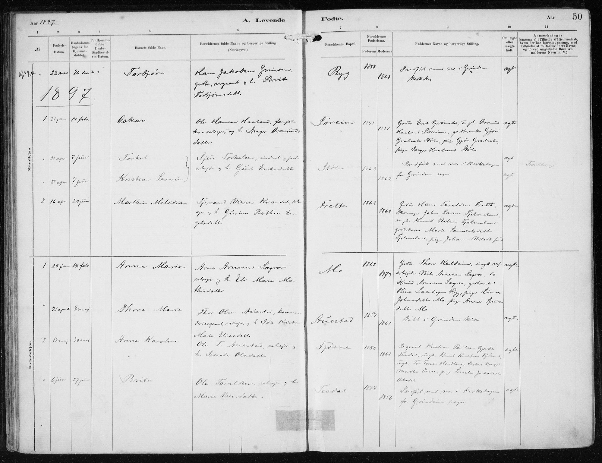 Etne sokneprestembete, AV/SAB-A-75001/H/Haa: Parish register (official) no. B  1, 1879-1919, p. 50