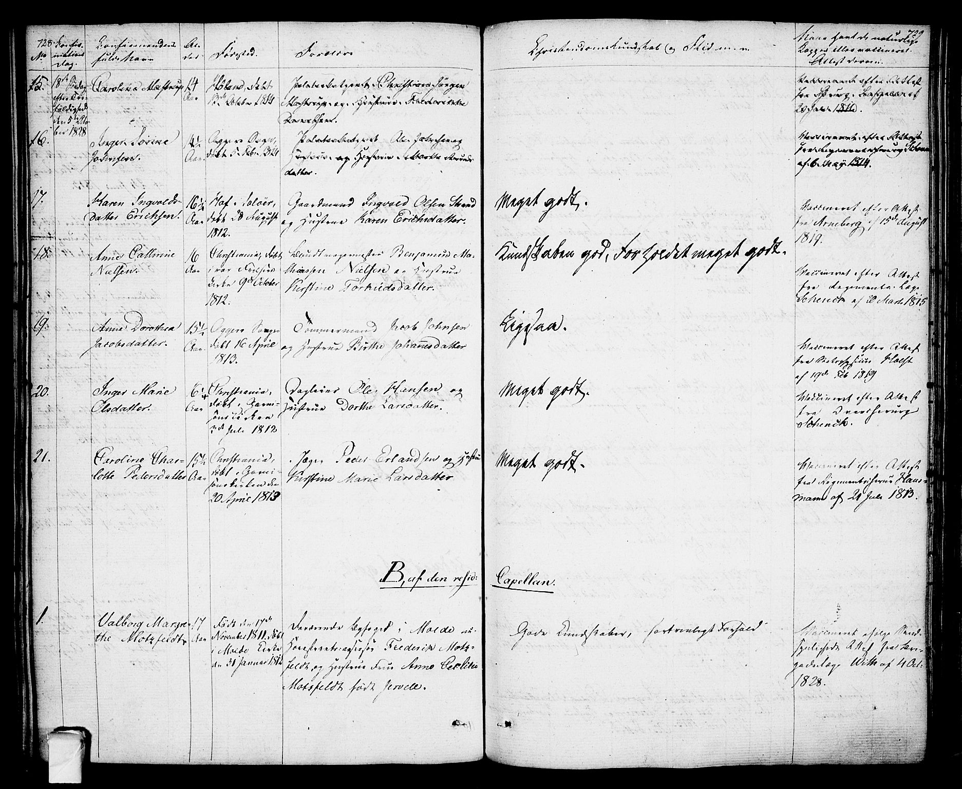 Oslo domkirke Kirkebøker, SAO/A-10752/F/Fa/L0010: Parish register (official) no. 10, 1824-1830, p. 728-729