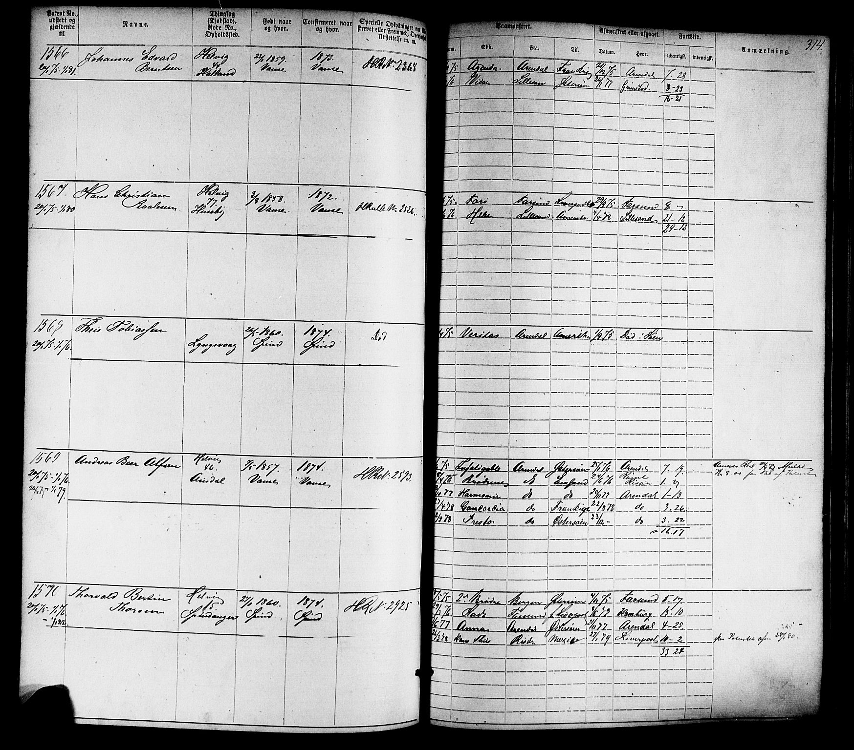 Farsund mønstringskrets, AV/SAK-2031-0017/F/Fa/L0005: Annotasjonsrulle nr 1-1910 med register, Z-2, 1869-1877, p. 344