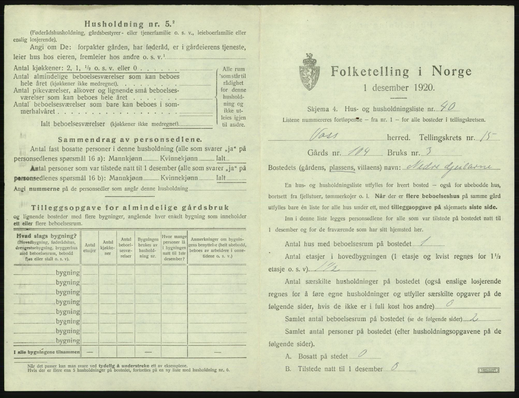 SAB, 1920 census for Voss, 1920, p. 1531