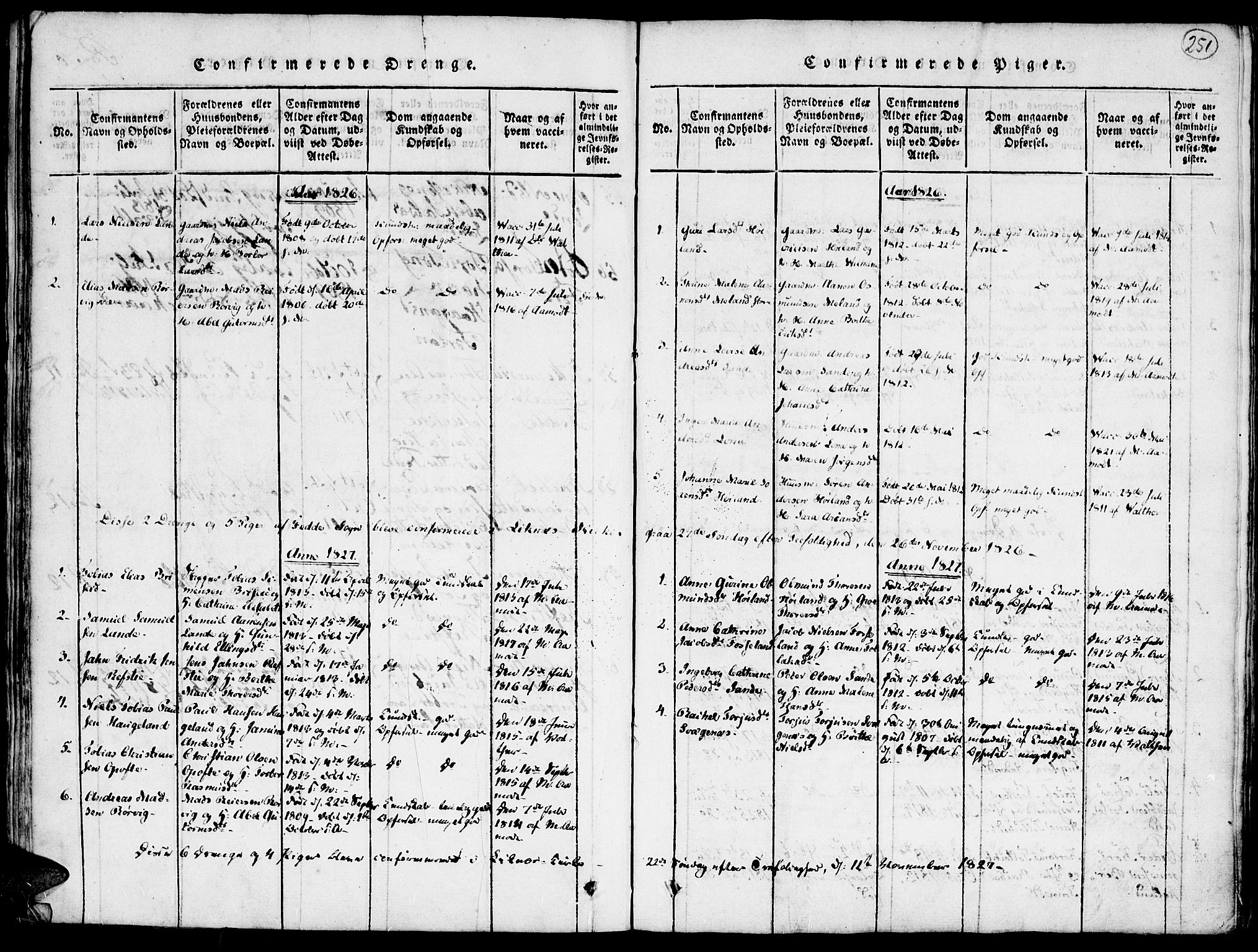 Kvinesdal sokneprestkontor, SAK/1111-0026/F/Fa/Faa/L0001: Parish register (official) no. A 1, 1815-1849, p. 251