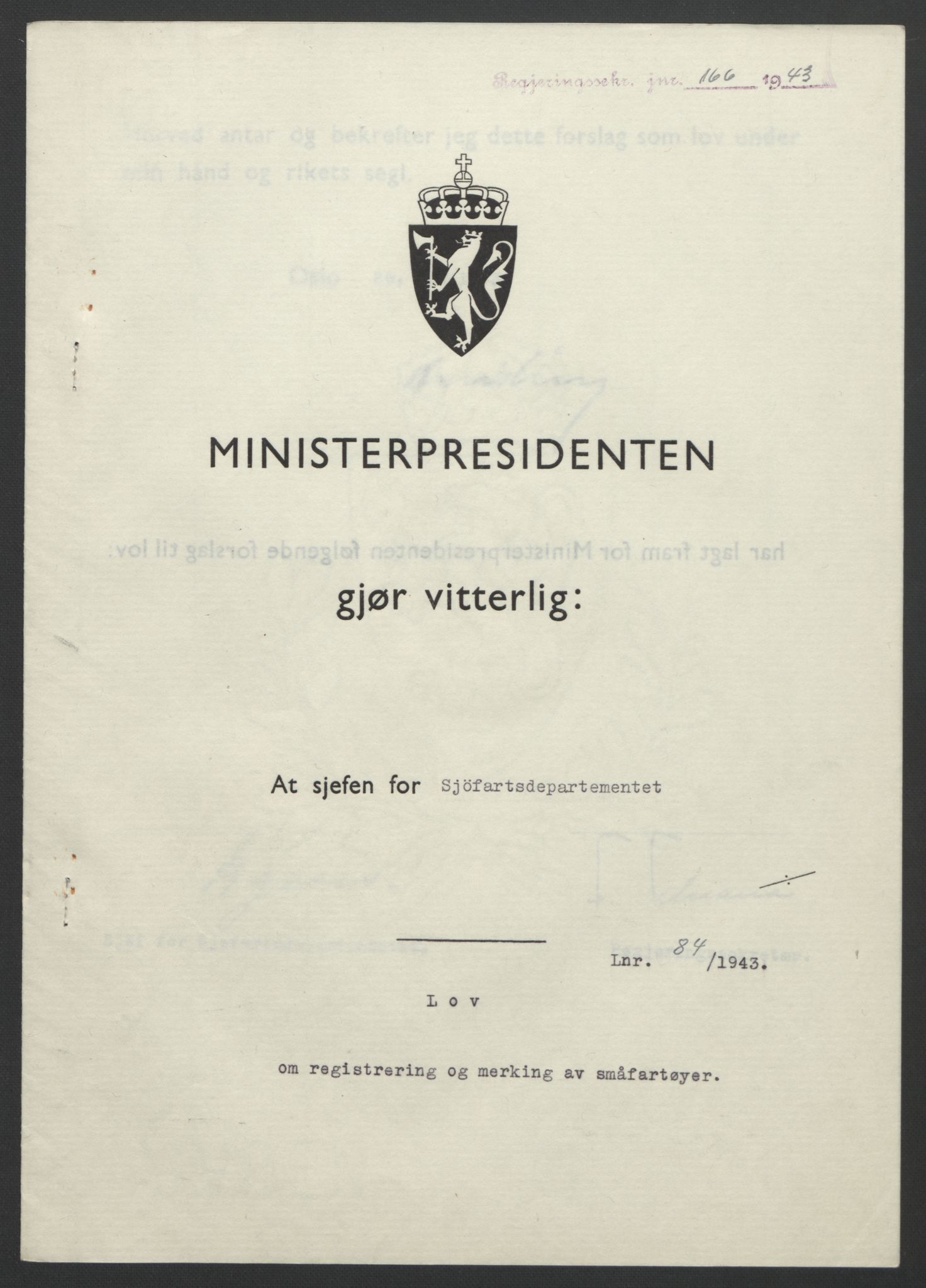 NS-administrasjonen 1940-1945 (Statsrådsekretariatet, de kommisariske statsråder mm), RA/S-4279/D/Db/L0099: Lover, 1943, p. 383