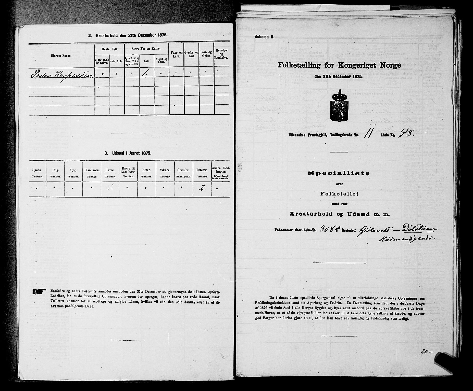 RA, 1875 census for 0235P Ullensaker, 1875, p. 1567