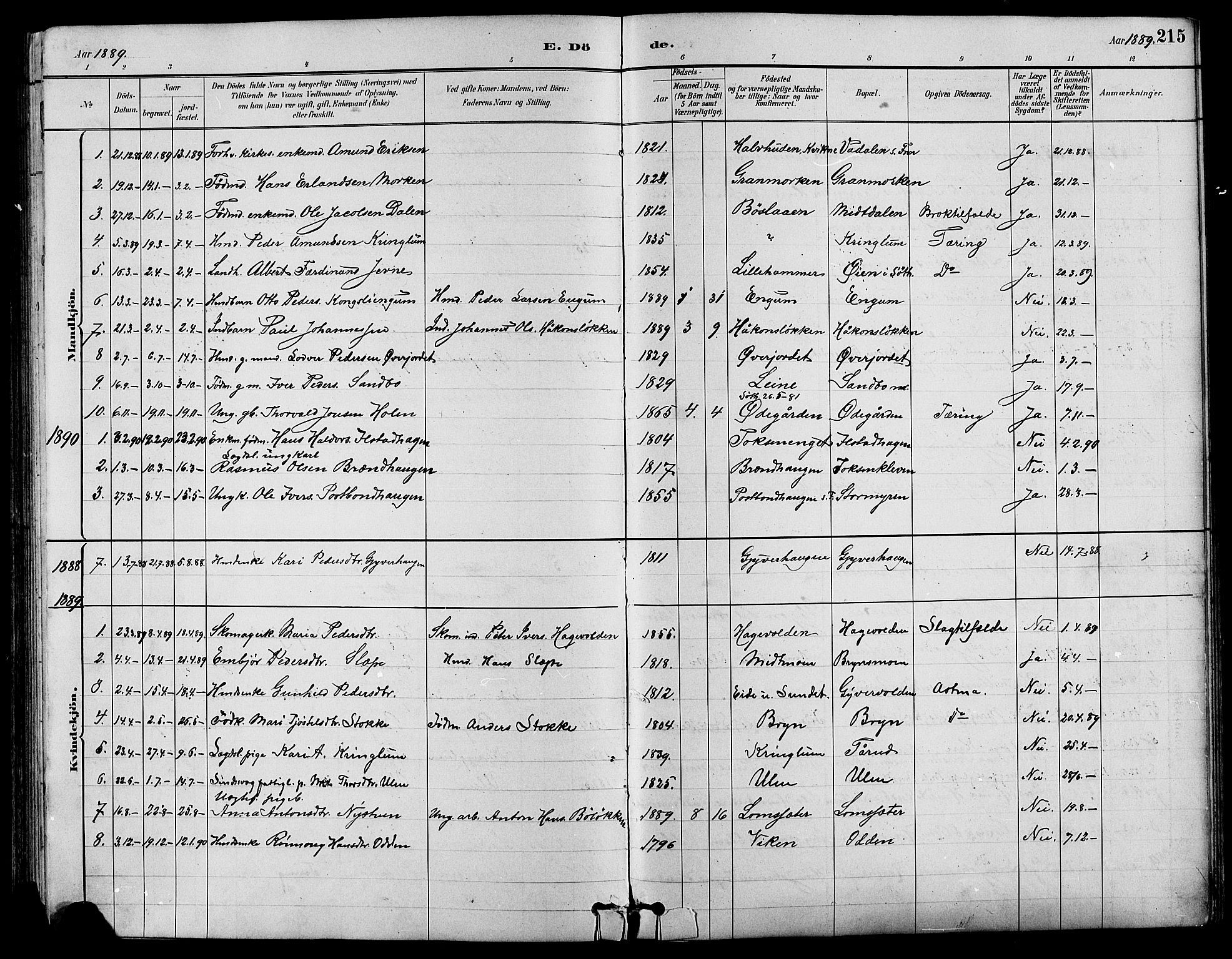 Nord-Fron prestekontor, SAH/PREST-080/H/Ha/Hab/L0004: Parish register (copy) no. 4, 1884-1914, p. 215