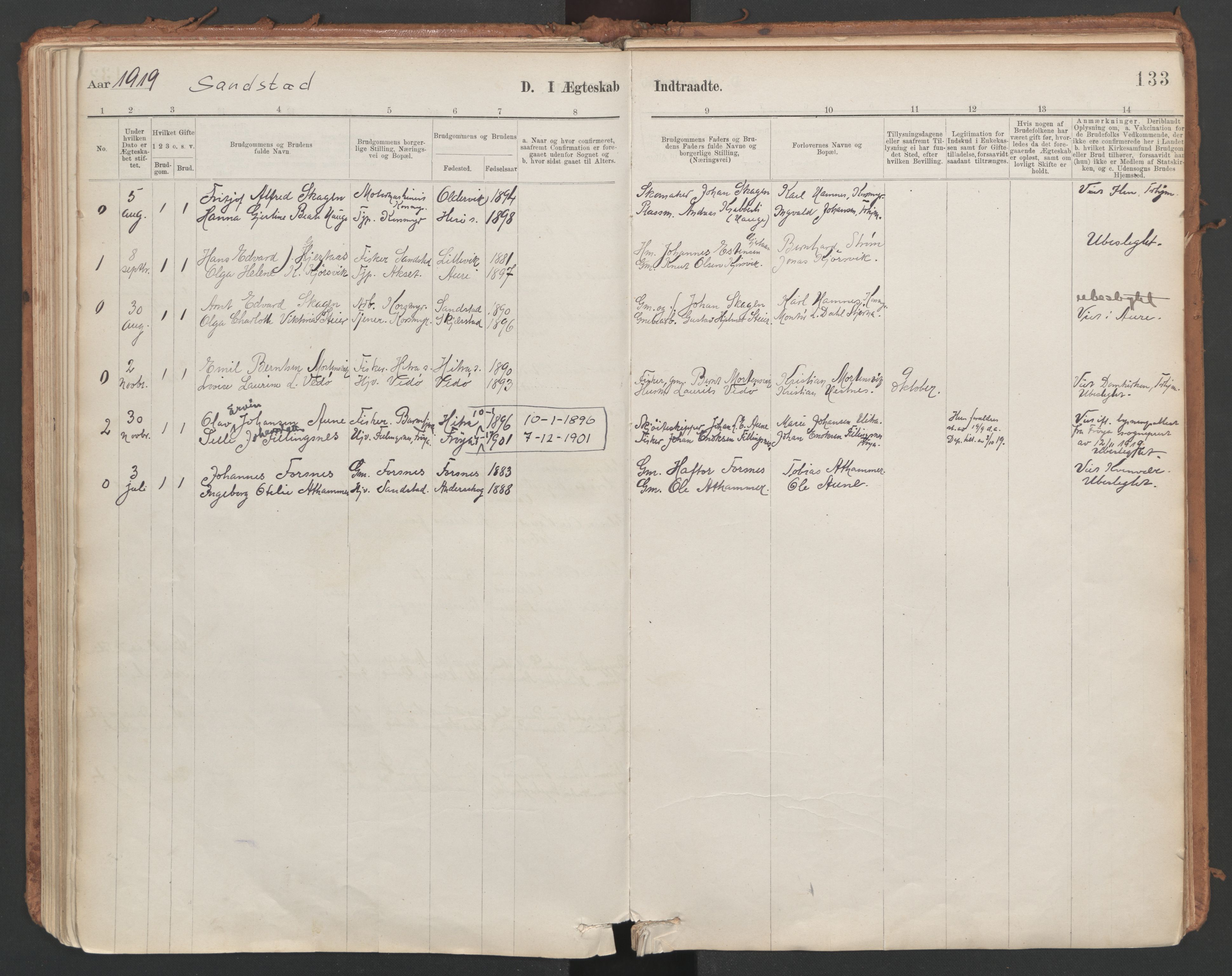 Ministerialprotokoller, klokkerbøker og fødselsregistre - Sør-Trøndelag, SAT/A-1456/639/L0572: Parish register (official) no. 639A01, 1890-1920, p. 133