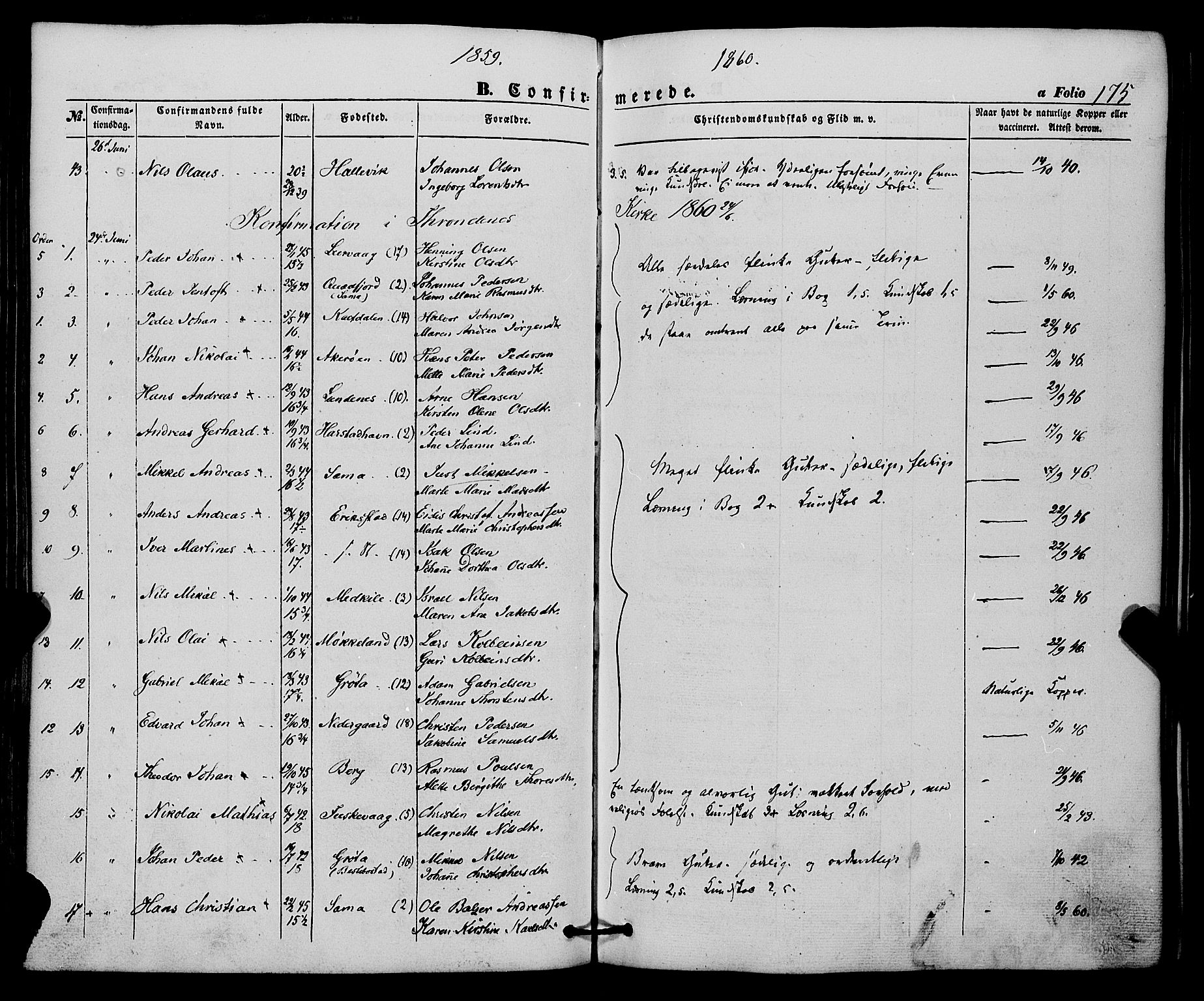 Trondenes sokneprestkontor, SATØ/S-1319/H/Ha/L0011kirke: Parish register (official) no. 11, 1853-1862, p. 175